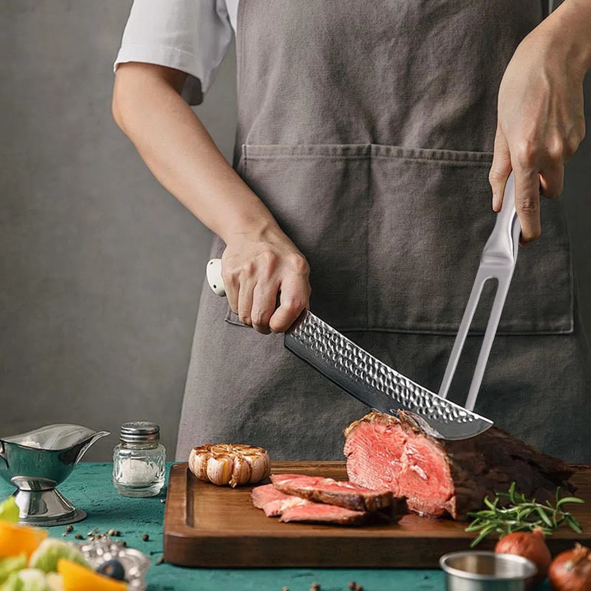 2 pezzi Forchetta da Carne in Acciaio Inox 27 cm Forchettone Barbecue Forchette per Arrosti Forchetta Carne con Manico per Barbecue Cucina Tacchino Arrosto
