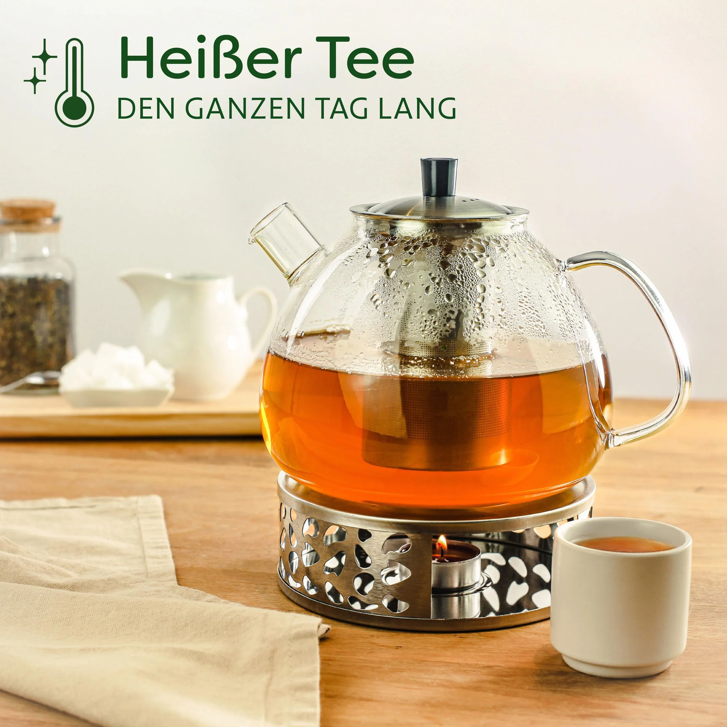 Cosumy Scalda Teiera con Porta Candele - Acciaio Inox - Mantiene il Calore - Per Teiere, Caffettiere, Cioccolato Fondente