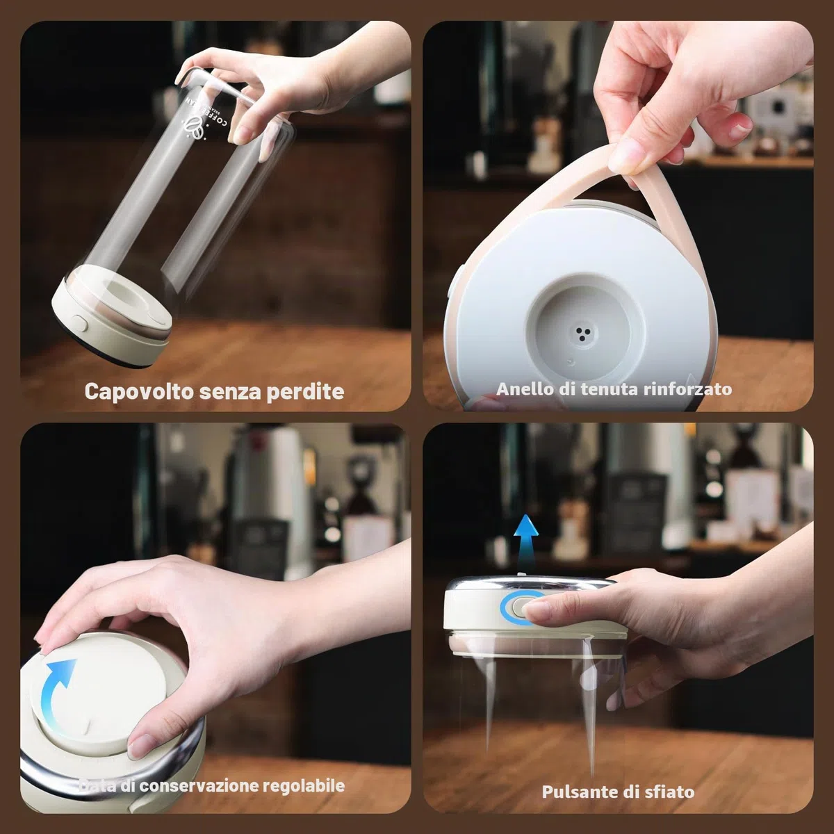 Barattolo Caffè Ermetico 1700ml Contenitore per Chicchi in Vetro Valvola di Degasazione Data di Conservazione e Tenuta Stagna Contenitore Caffe per Caffè Tè Frutta Secca Latte in Polvere