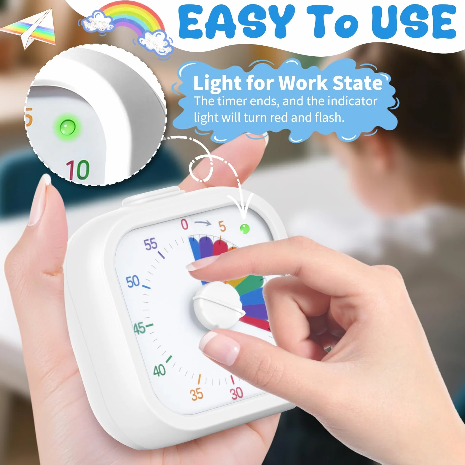 Timer Visivo Rainbow, Timer con Conto Alla Rovescia da 60 Minuti| Funzionamento silenzioso con allarme opzionale | Ideale per aule scolastiche studio cucina ufficio domestico e gestione del tempo