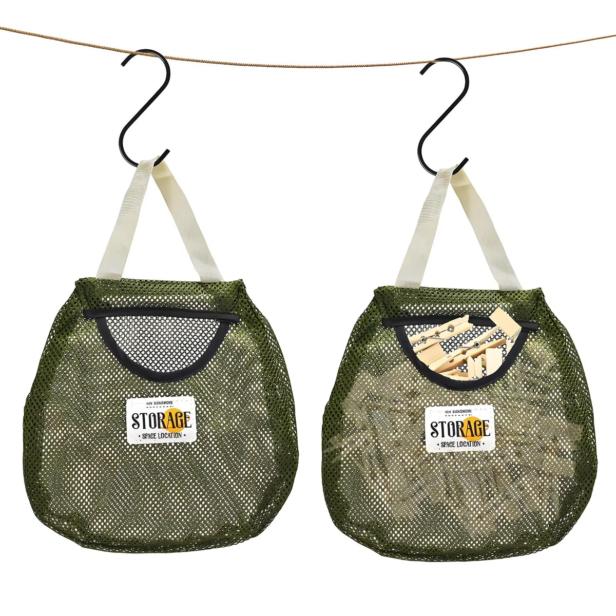 Porta Mollette Bucato da Esterno, 2 Pz Mesh U-Shaped Apertura Verde Scuro Peg Holder Ampiamente Applicare Vestiti Peg Bag per lavanderia Camera da letto Bagno, con 2 pz S-Shaped Hook