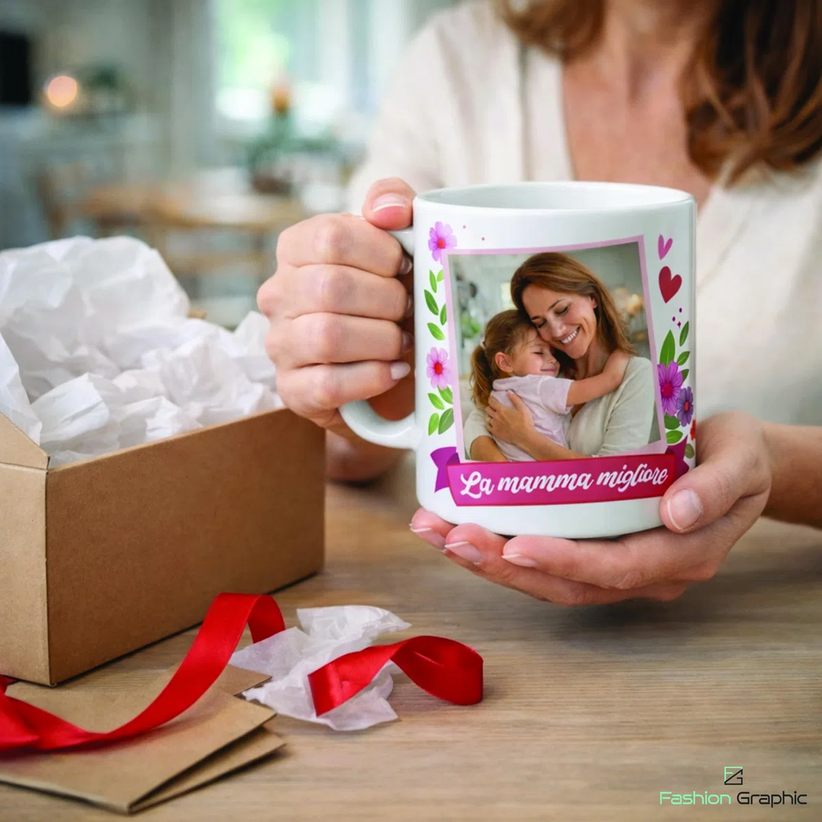 Fashion Graphic Tazza Personalizzata con Foto per la Festa della Mamma, Regalo Donna, Regalo Mamma, Tazza Colazione, Mug Stampa Foto Regali Personalizzati