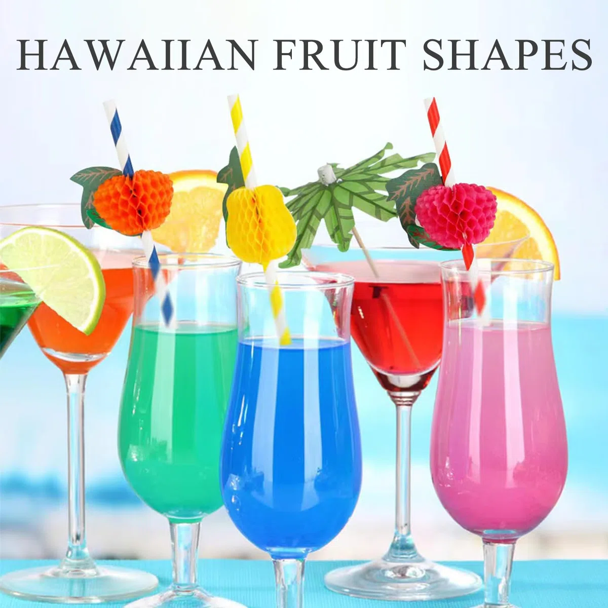 60 cannucce divertenti hawaiane per cocktail party – frutta 3D, fenicottero, carta usa e getta per decorazioni tropicali, bevande fredde, succhi di frutta