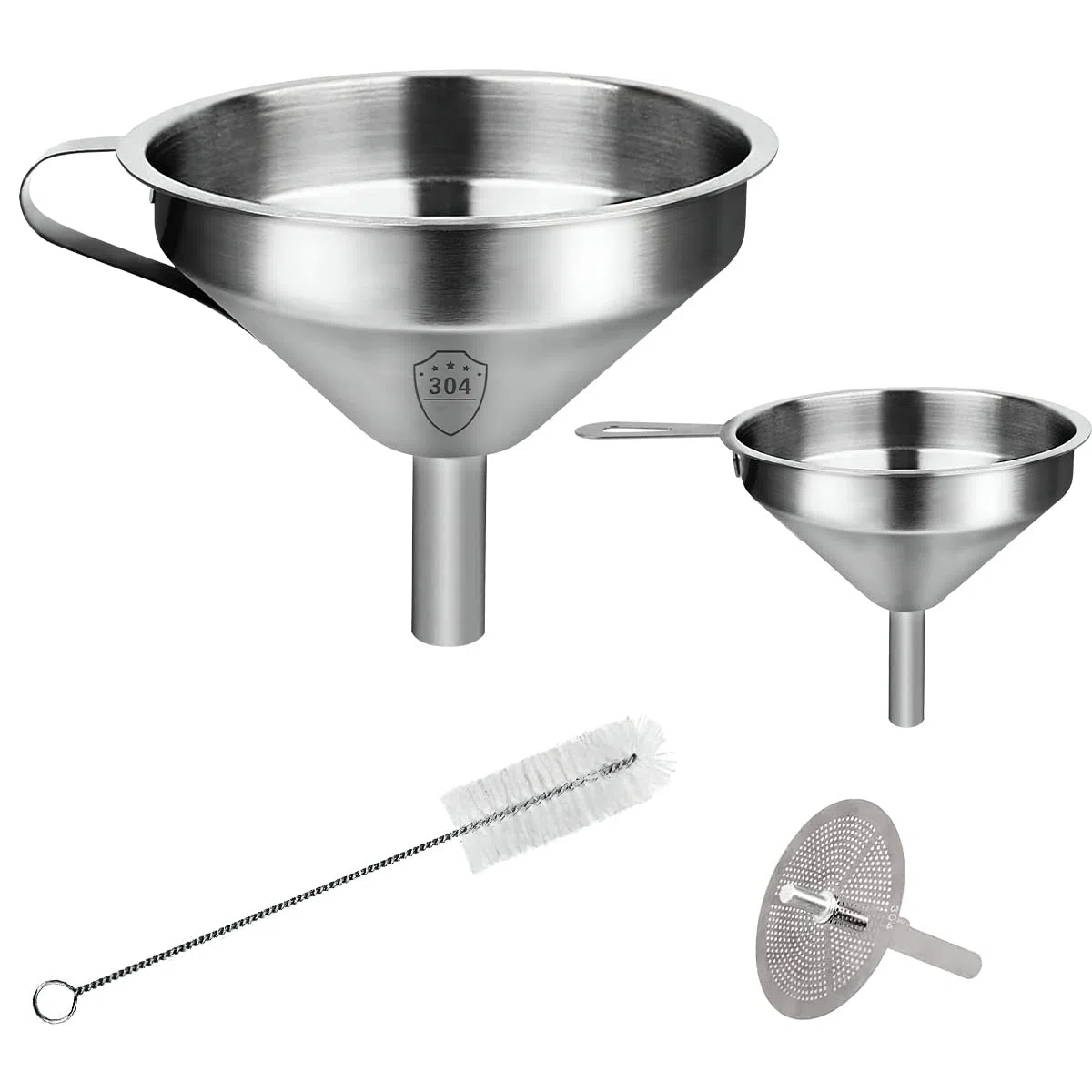 Imbuto da Cucina con filtro, XiXiRan Imbuto Acciaio Inox 304 Piccolo Medio, con Filtro Rimovibile e Spazzola per Tubi (Ø13 e Ø7,8 cm)