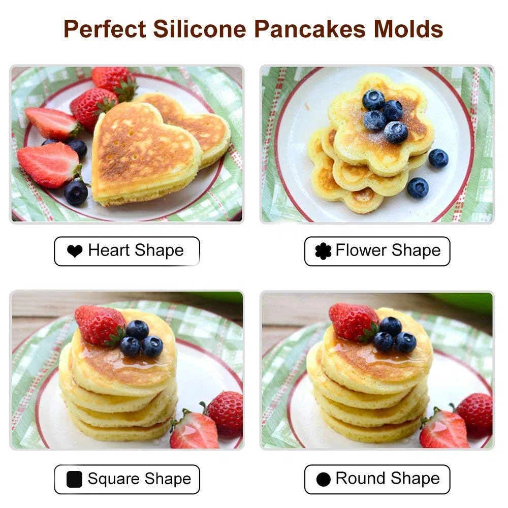Pancake Piastra,2 PCS Stampo per Pancake in Silicone Stampo per Forno Pancake Antiaderente Pancake Maker per Uova per Muffin Uova Cupcake Pasticceria Cuore e Forma Rotonda e Stella