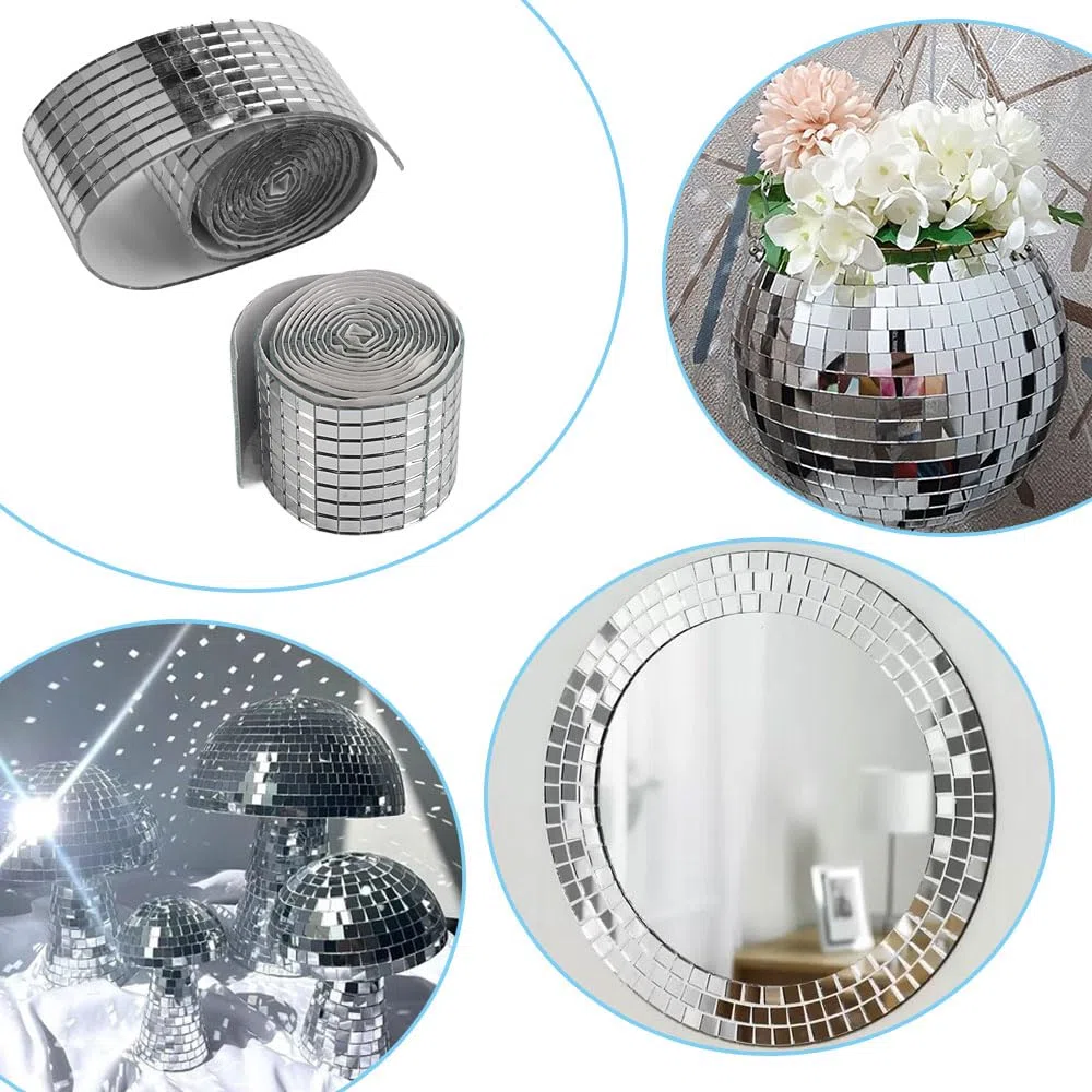 4 Rotoli 6400 Pezzi Adesivi Tessere Mosaico Specchi Vetro,Tessere Mosaico Specchi Autoadesivi 5 x 5 mm Glas,Mini Specchio Mosaico Vetro,Mini Mosaico Piastrelle Autoadesive per KTV Decorazione DIY