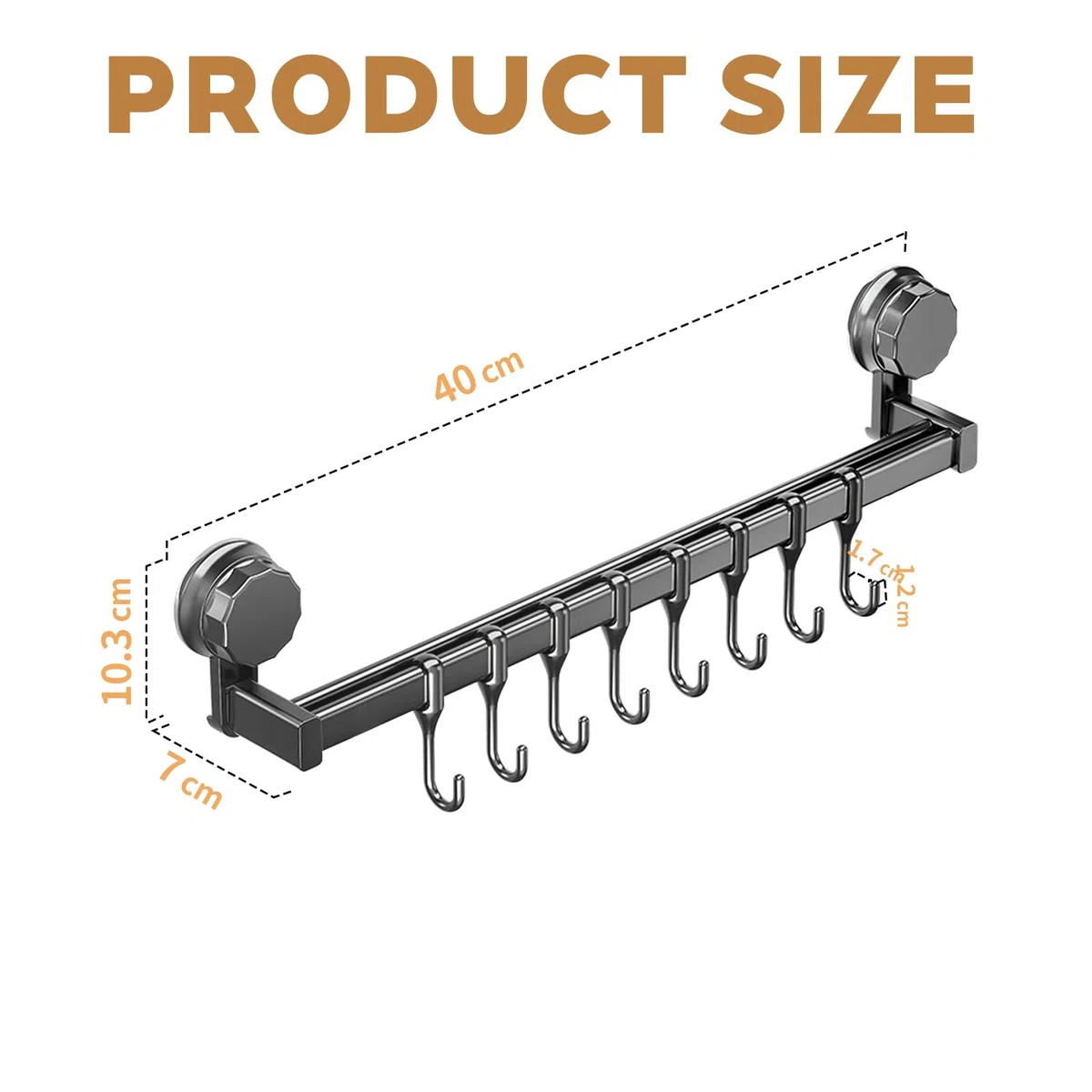 Barra Portautensili Cucina, Porta Utensili Cucina Senza Forare, Appendi Mestoli Doppia Barra a Ventosa, 8 Ganci, 40 cm, Portata 20 kg, Barra a Gancio Rimovibile per Cucina e Bagno