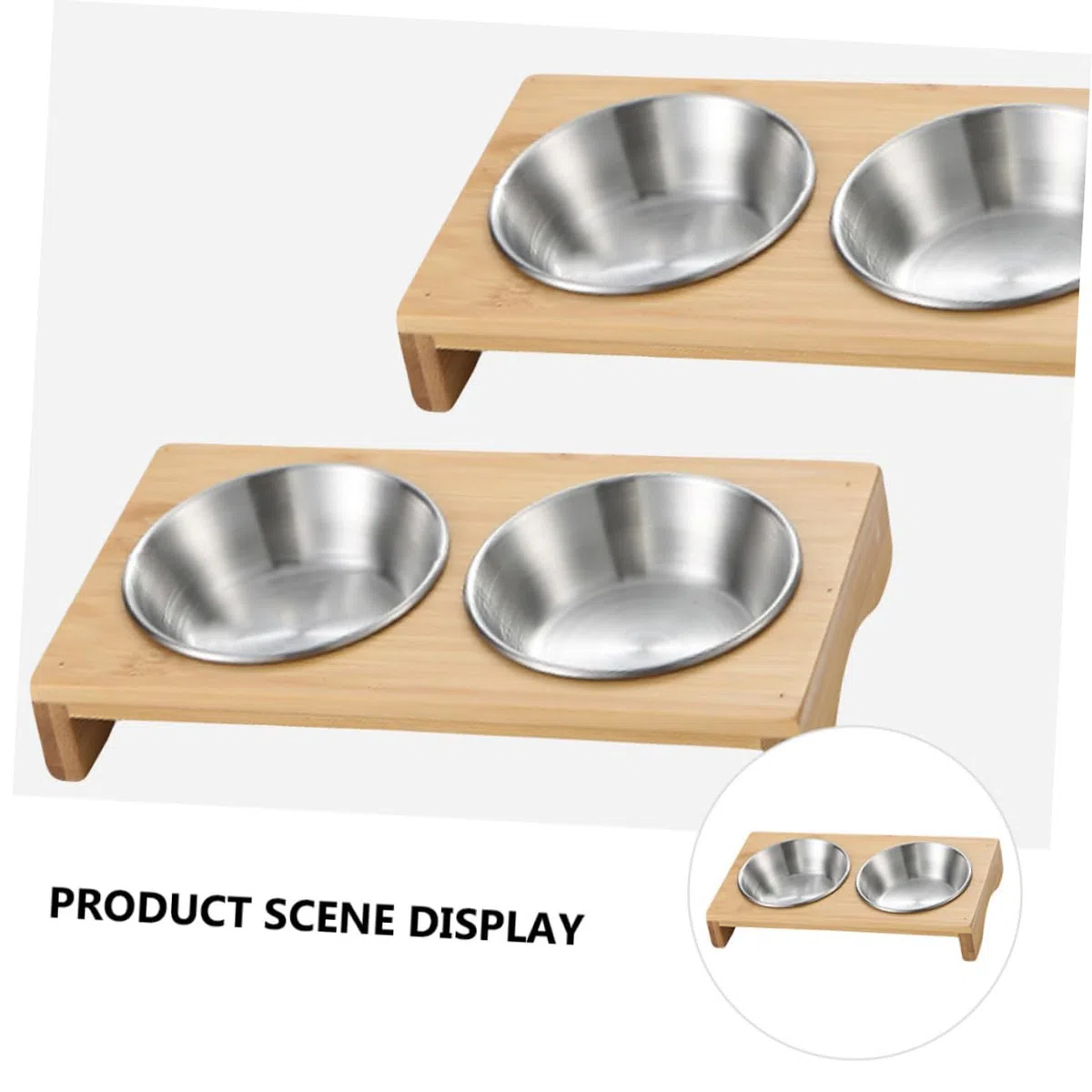 Set 1 Piatto Di Salsa e Piatto Di Condimento in Acciaio Inox 304 Base in Legno, Resistente e Profondo, Per Antipasti e Buffet Domestici