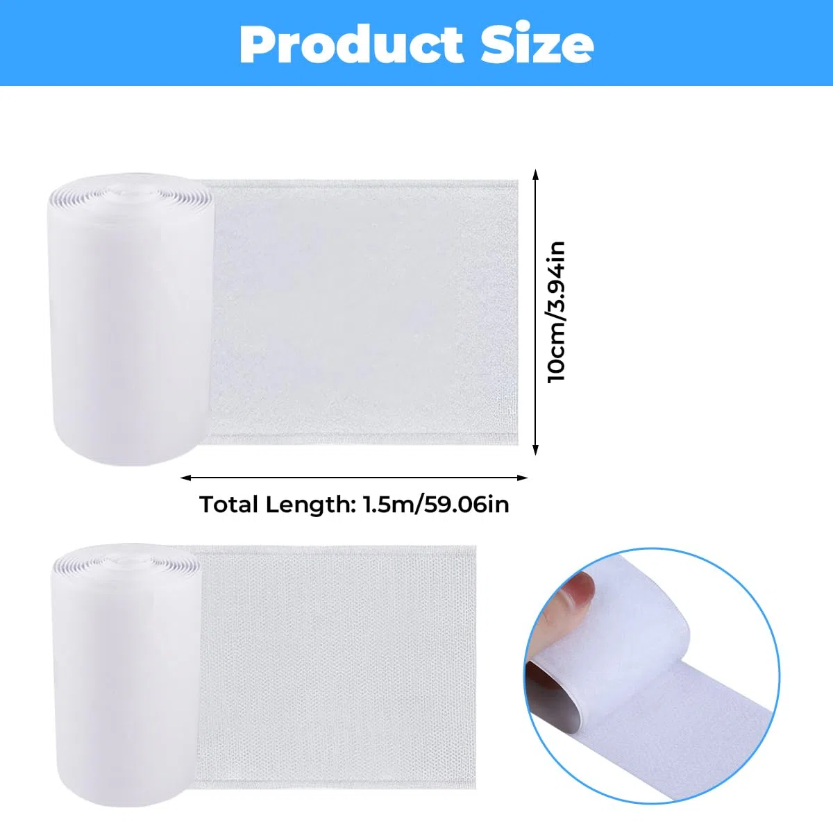 Hook Loop Autoadesivo Bianco, 10cm x 1.5m Feltro Adesivo Forte Bianco | Largo Nastro Striscia Fascia Adesivo in Feltro, per Tappetini, Cuscini per Divani, Tende, Fai da Te