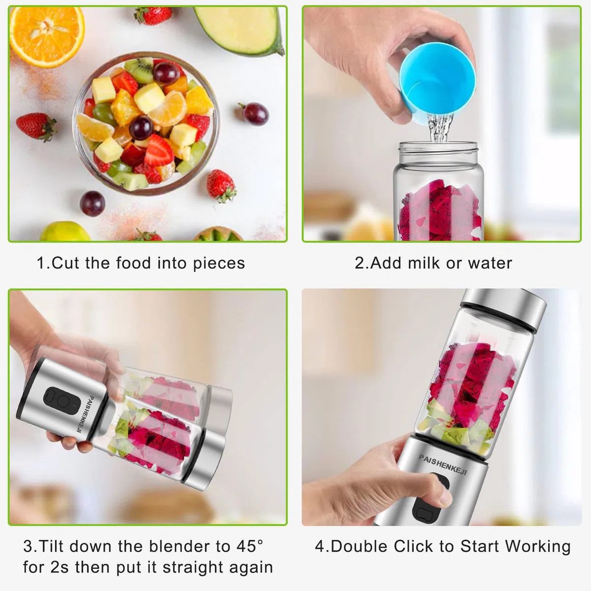 Frullatore portatile in vetro per frullati e frappè: frullatore personale per frullati per tritare ghiaccio e frutta congelata, Mini Blender da 400 ml ideale per frullato di ghiaccio e spremute