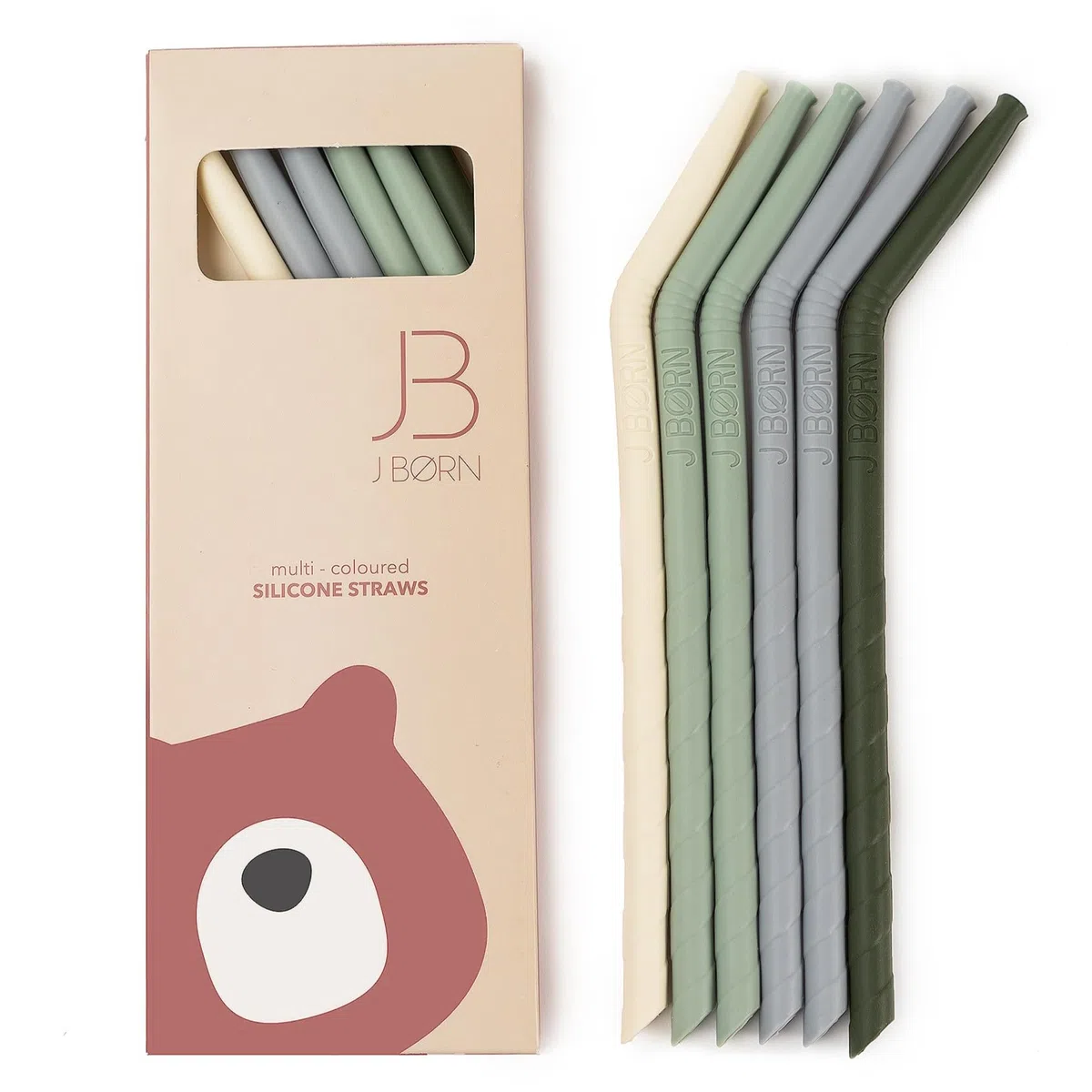 J.Børn 6 cannucce in silicone e spazzola per la pulizia, cannucce riutilizzabili in silicone, spirali piegate senza BPA, cannucce riutilizzabili con 100% silicone per uso alimentare, colore: verde