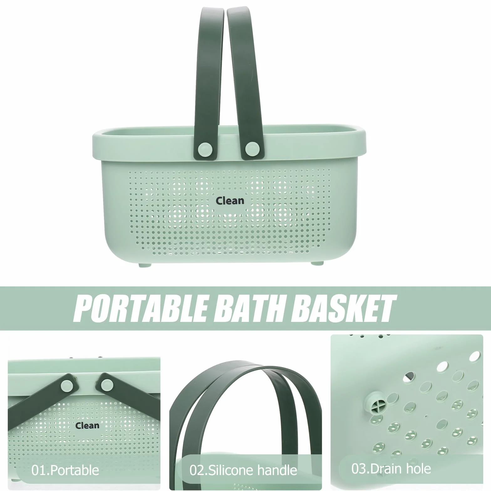 Cestino da Bagno Portatile Grande Capacità Manici in Silicone Design Scavato Organizer per Doccia e Cosmetici