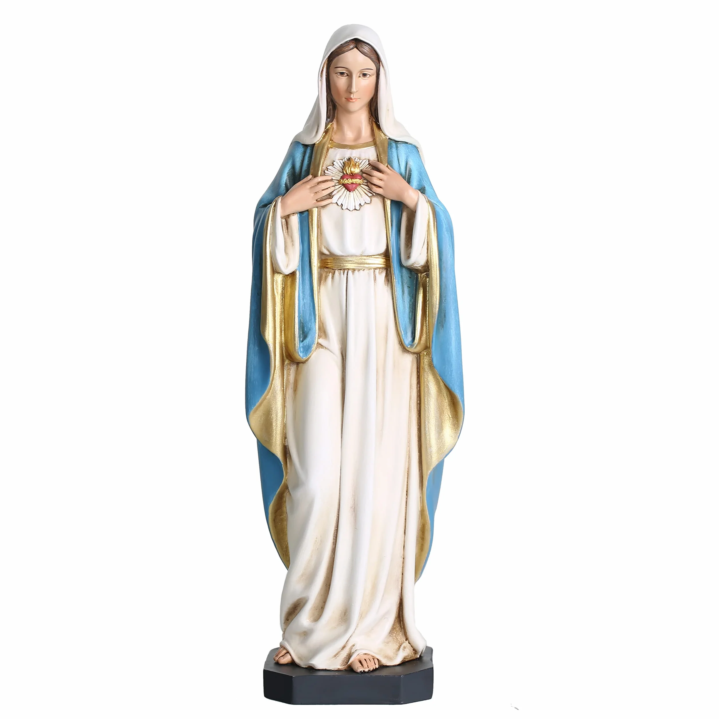BC BUILDCLASSIC Statuetta cattolica del cuore immacolato di Maria, Beata Vergine Maria, figura materna per altare, regalo religioso per la casa, scultura rinascimentale dipinta a mano, 25,4 cm