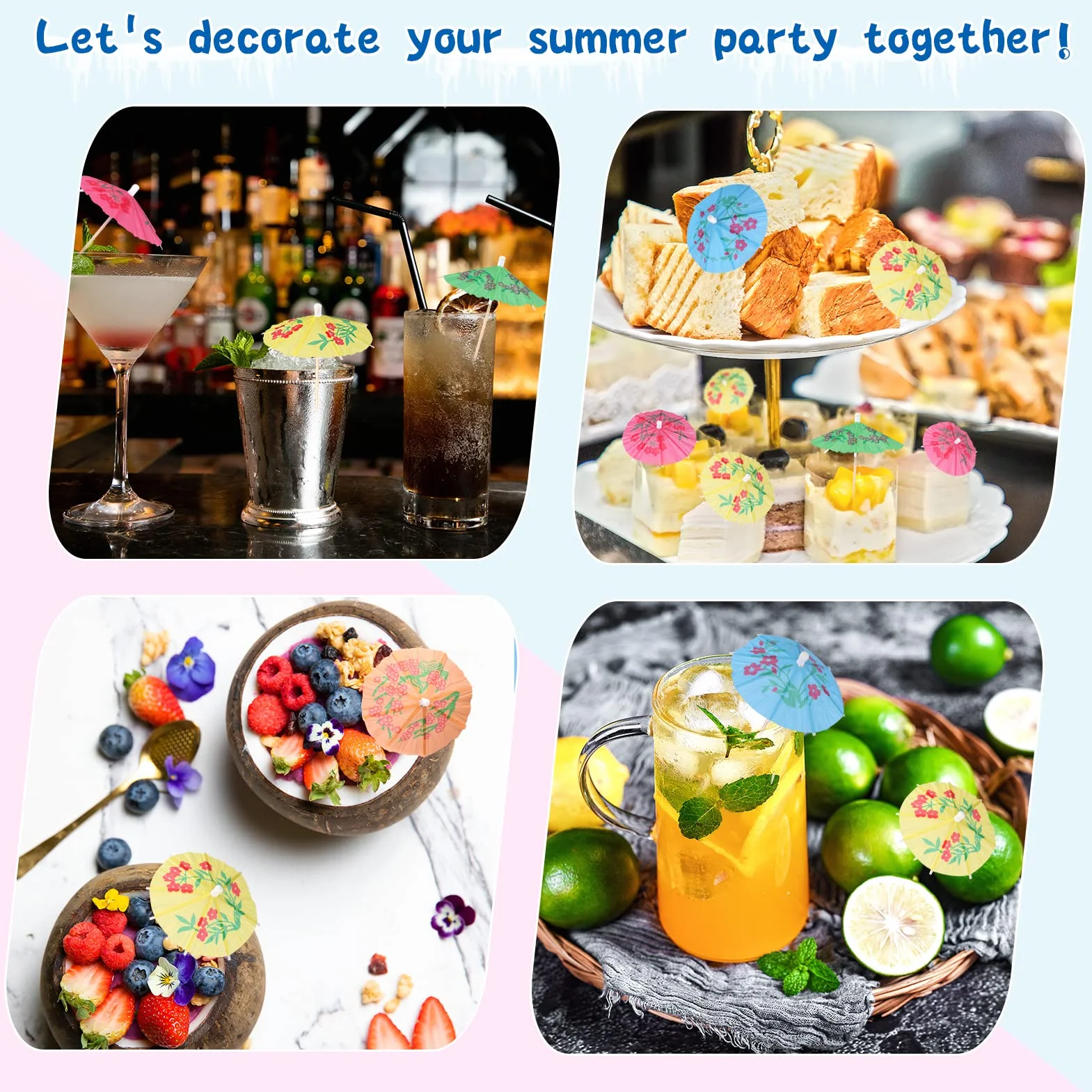 Ombrelli da Cocktail Mini Cocktail Parasols Accessori Decorazione di Bevande e Frutta 144 PCS