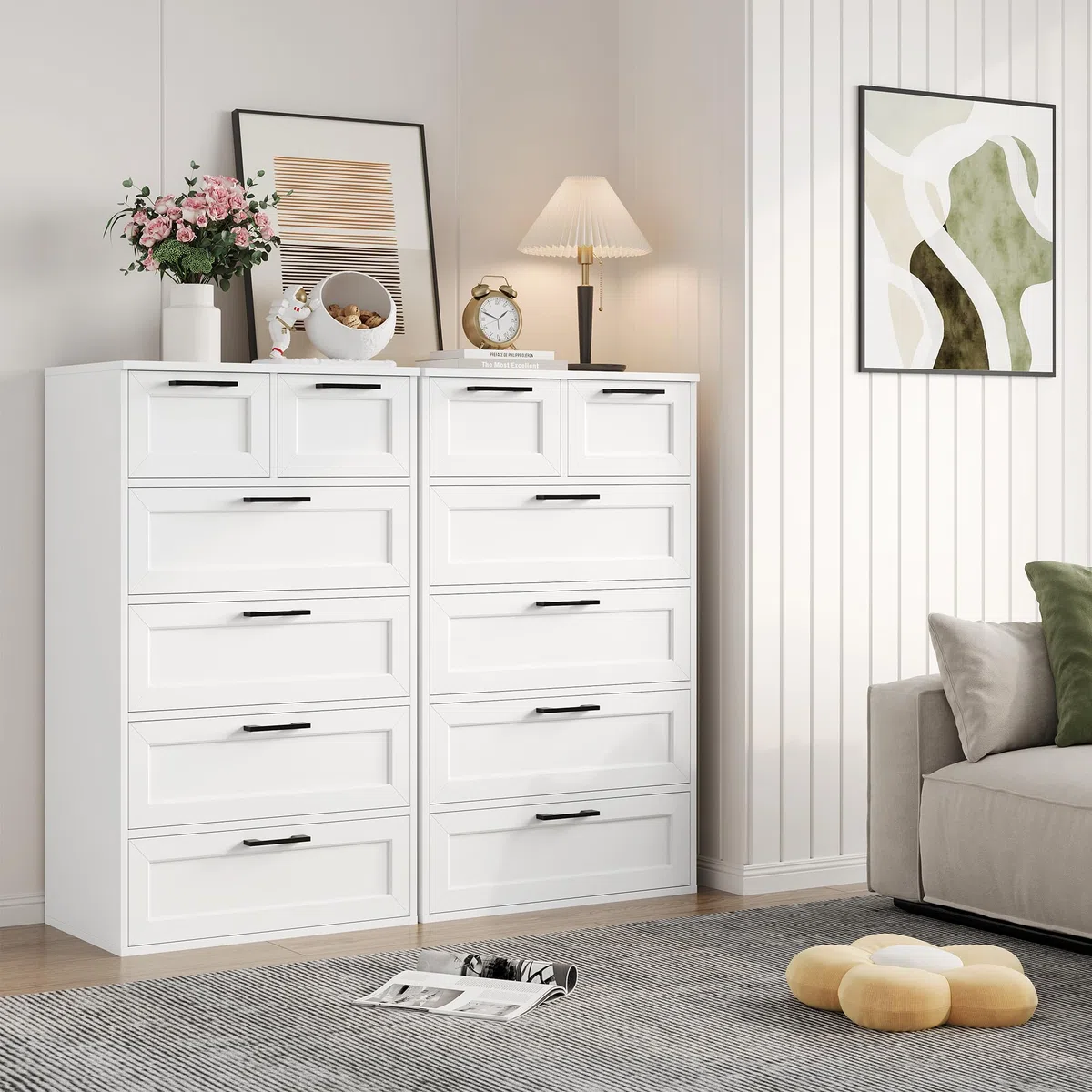HOCSOK Cassettiera Bianca, Mobiletto con 6 Cassetti, Comò in Legno, Cassettiera Alta per Camera da Letto, Soggiorno, Corridoio, Moderna, 40 x 60 x 99,5 cm