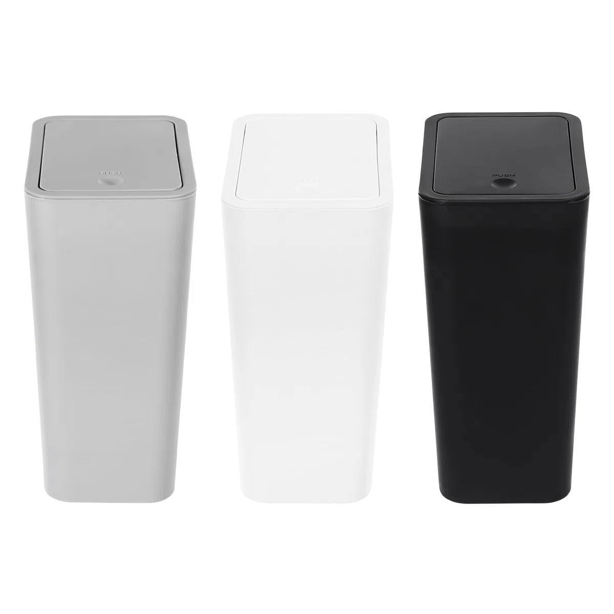 3 x 9L Pattumiera con coperchio, in plastica (PP), pattumiera piccola per cucina, bagno o ufficio, rettangolare, 22,2 x 15,7 x 33 cm, Nero, Bianco, Grigio