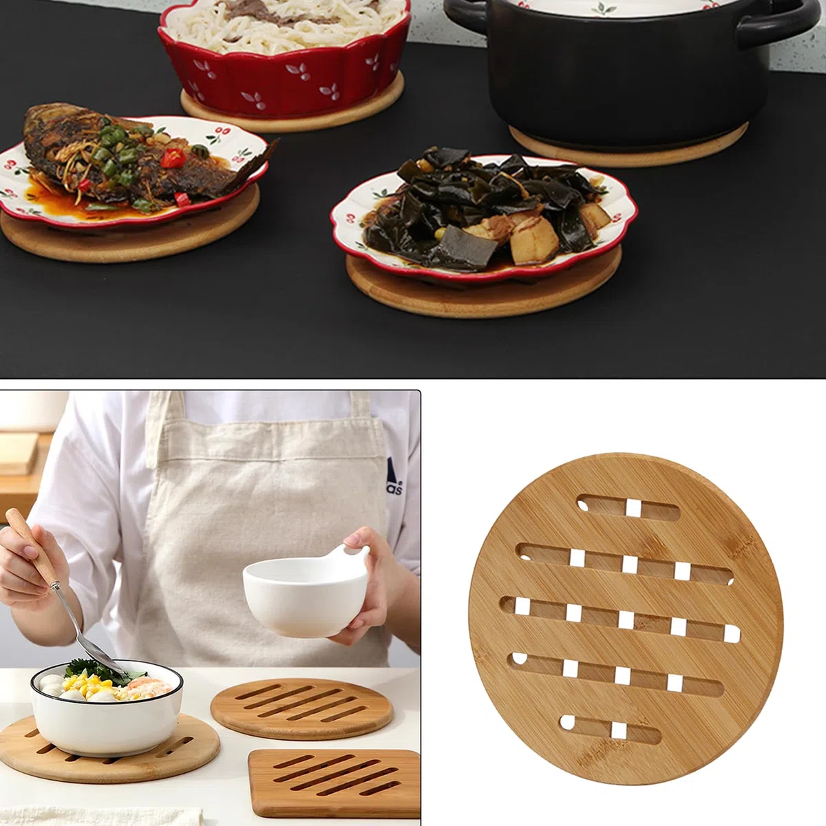 Sottopentola in bambù, piattino in bambù, per cucina, di alta qualità, resistente al calore, vassoio compatto in bambù per viaggi