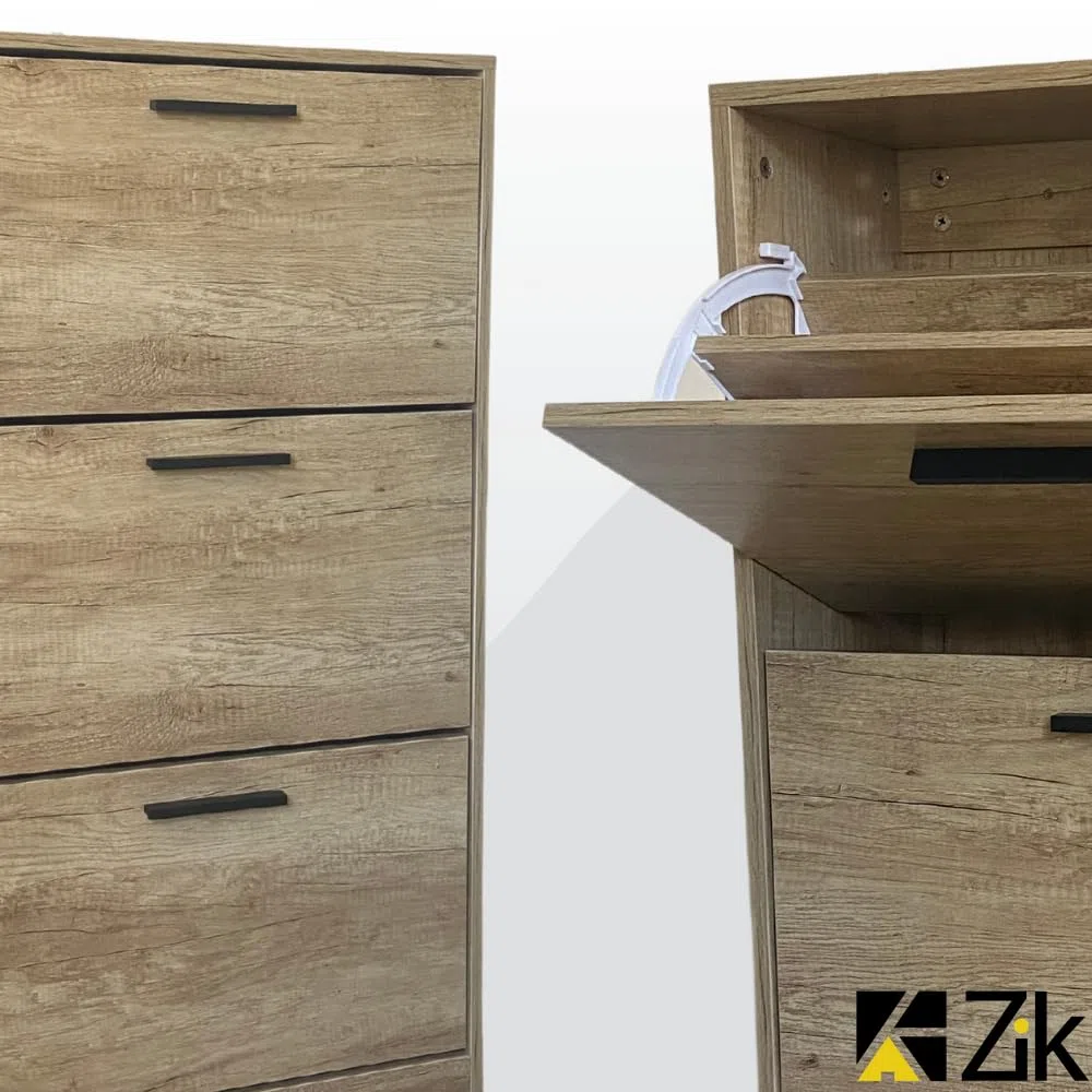 ZIK - Scarpiera Salvaspazio Slim in Legno (63x24x115h) Scarpiera da Ingresso Verticale, Moderna, Scaffale Scarpe di Design Vari Colori per Vari Stili di Arredamento (Rovere - Maniglie Nere)