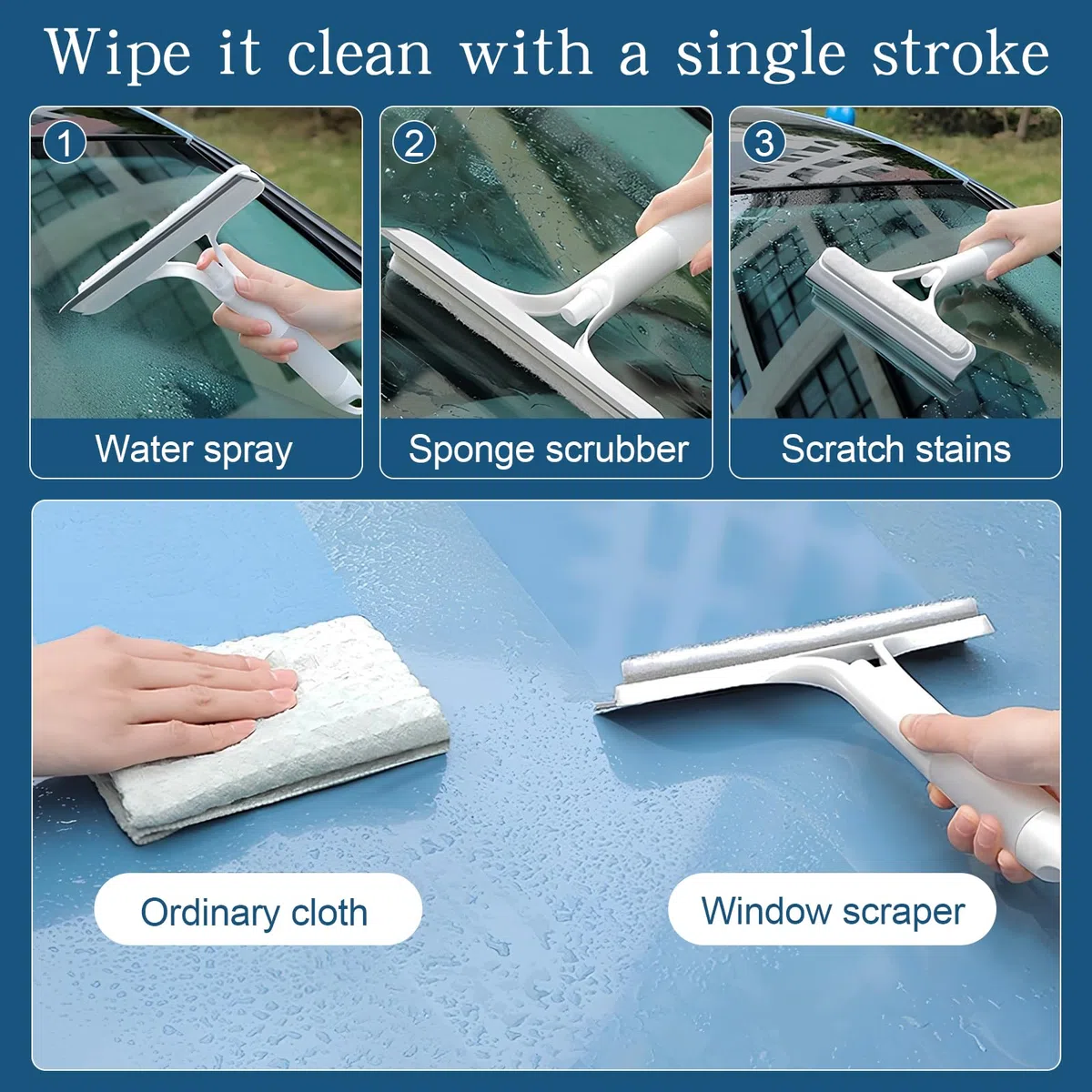 Tergivetro per Doccia Plastica 3 in 1, Lavavetri Spazzola Bagno con Spruzzatore di Spugna, Lavavetri Doccia Leggero, Tergidoccia per Vetro, Acrilico, Piastrelle, Bagno, Specchi, Bianco