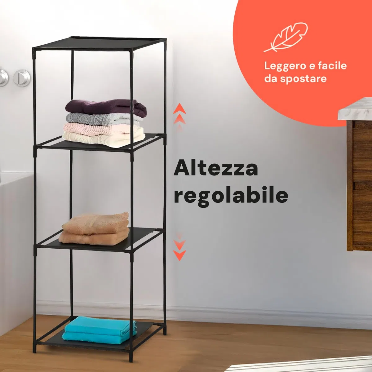 Wintem Scaffale Salvaspazio 3 Ripiani in Stoffa - Set di 2 Scaffali Modulari 34x34x98 cm - Libreria Multiuso per Casa e Ufficio, Leggera e Resistente, Perfetta per Bagno, Cucina e Soggiorno, Grigio