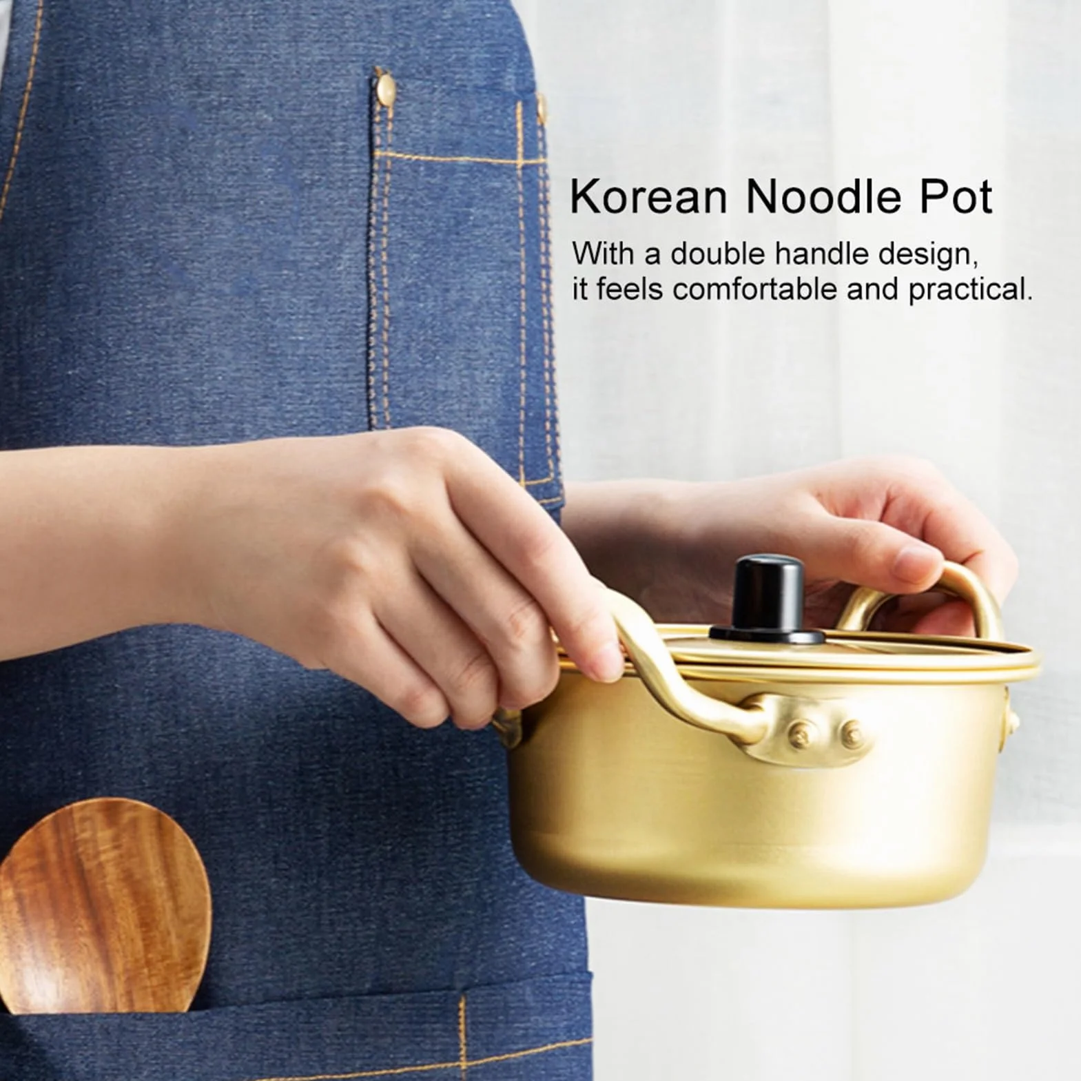 Pentola per ramen coreana, piccola pentola gialla in alluminio per cucinare noodles, pentola per pasta e ramen, pentola da coreana con manici per zuppa, noodles, pasta, casa e (16 cm)