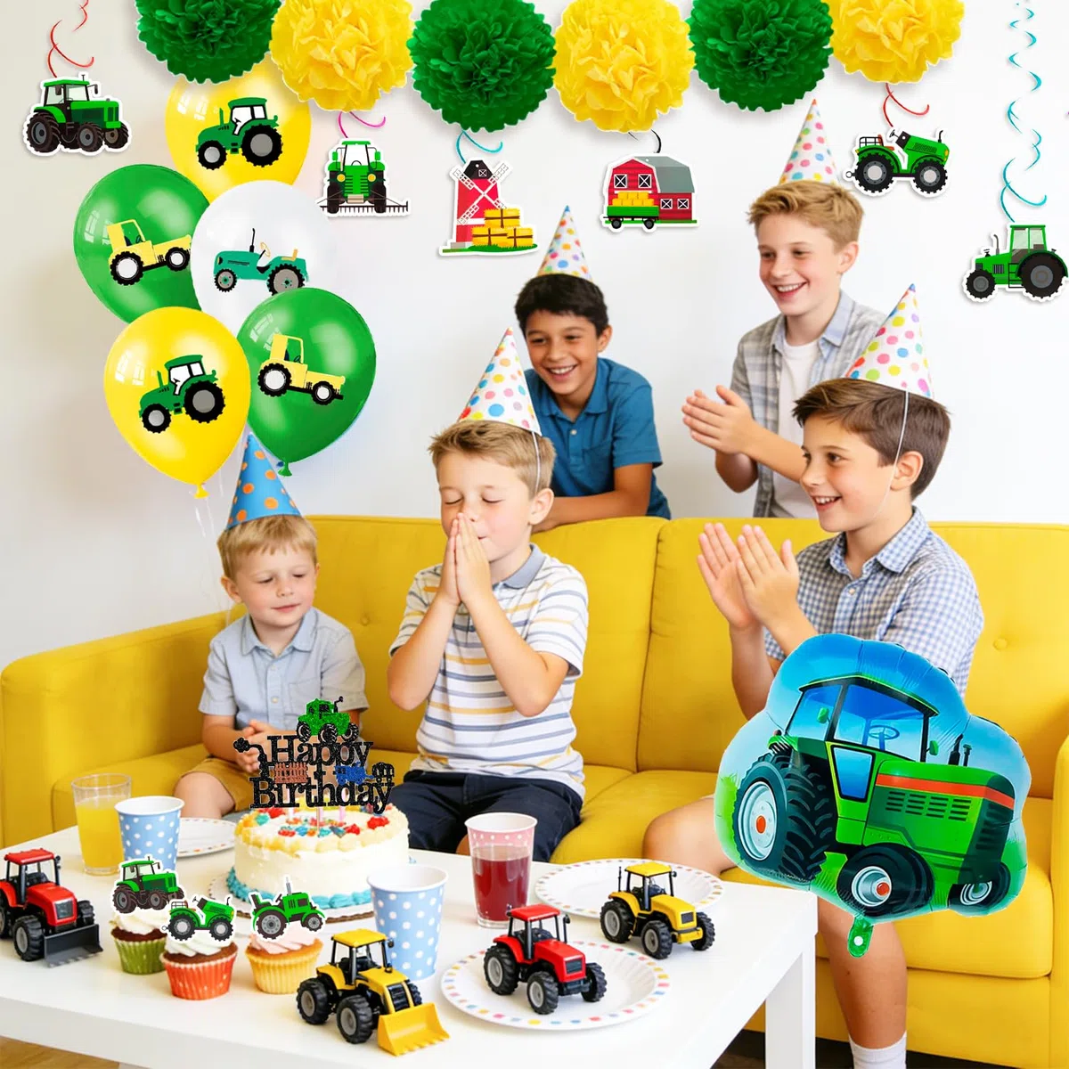Set di Decorazioni per Compleanno a Tema Trattore,55 Pezzi Decorazioni per Compleanno a Tema Trattore Tovaglia Palloncini