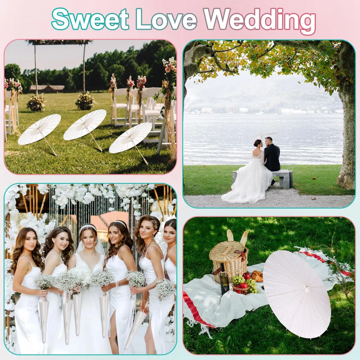 4 pz Ombrello di Carta 60CM Cinese Giapponese, Bianco FAI DA TE Ombrello Decorativo per Matrimonio