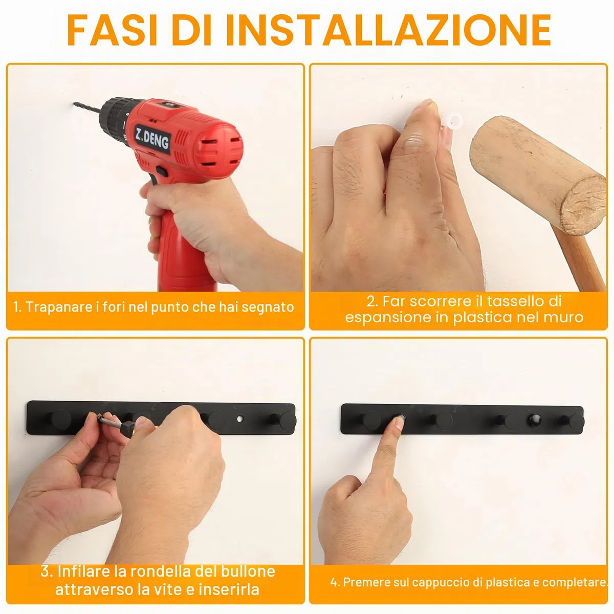 Ganci Porta Abiti Da Muro, 2 Pezzi Appendiabiti Con 4 Ganci, Ganci Da Muro, Attaccapanni Da Muro, Appendiabiti Nero, Per Cappelli, Sciarpe, Borse, Stand Da Camera Cucina