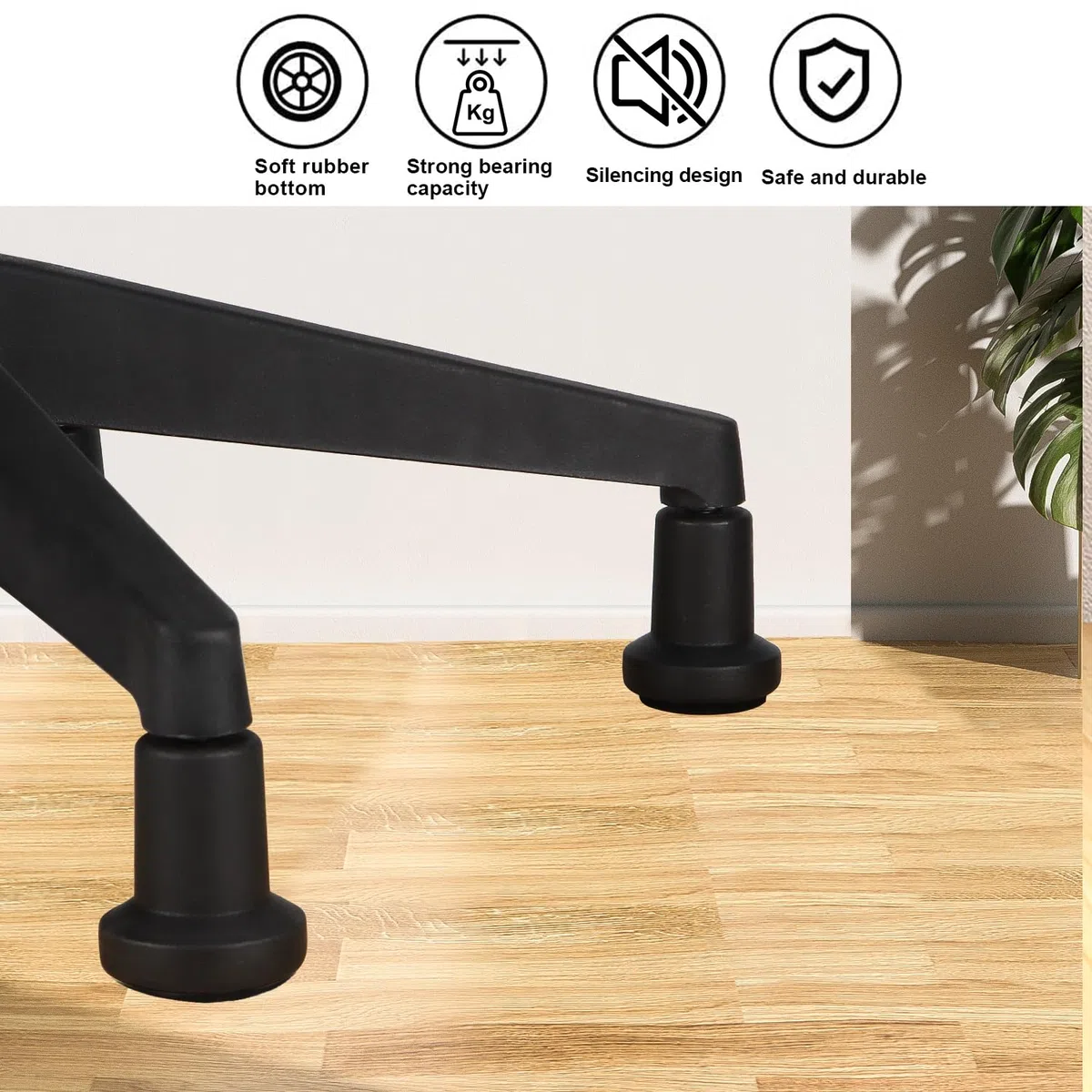 5 Piedini Fissi Sedia Girevole Ufficio, Perno 11x22mm Zoccolo, con 6 cuscinetti in feltro autoadesivi, Piedi Sostituzione Ruote Sedie Poltrona Scrivania Mobili - Nero