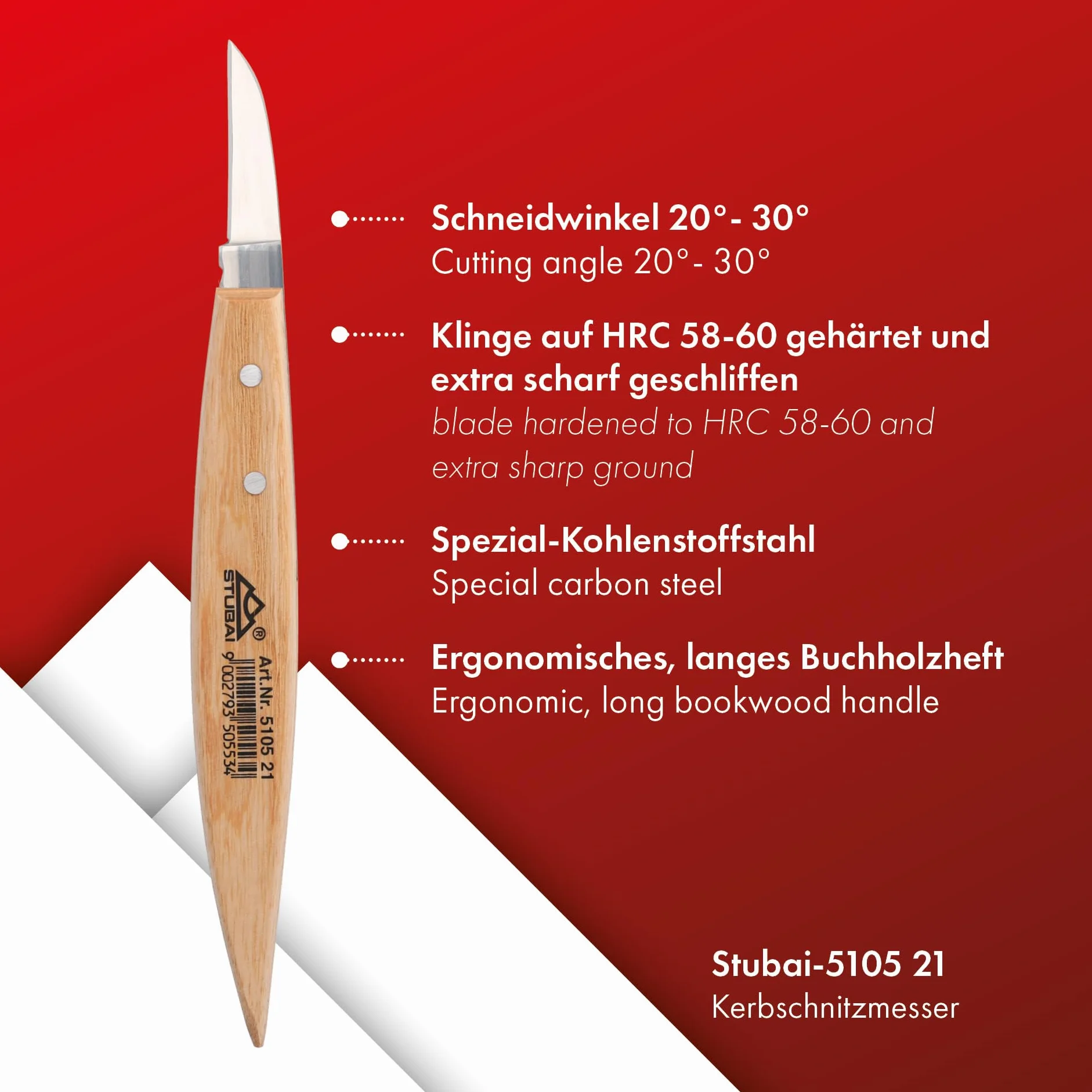Stubai 510521 Coltello per Scultori Dritto