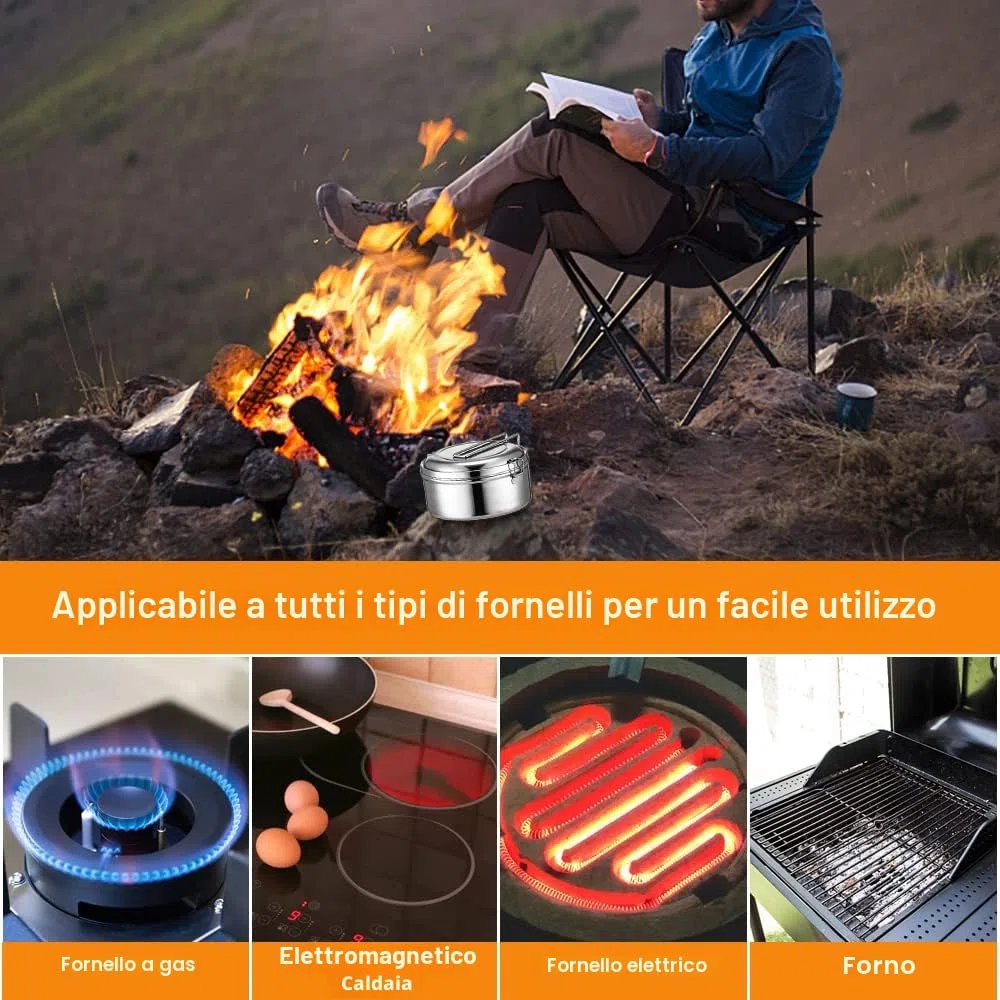 1200ml Lunch Box in Acciaio Inox, Rotondo Gavetta, Scatole per Il Pranzo, per Adulti e Bambini, con Maniglia,per Scuola, Picnic, Viaggi