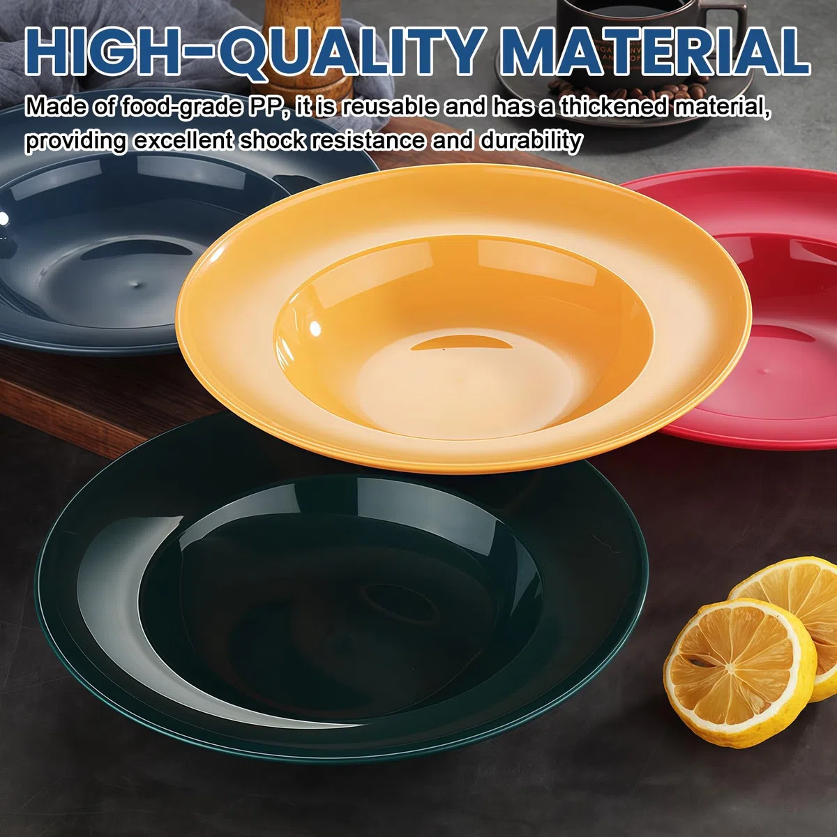 6 piatti per pasta profondi: set di piatti fondi da 23 cm in plastica riutilizzabile, piatti colorati per spaghetti, pasta, insalate, bistecche