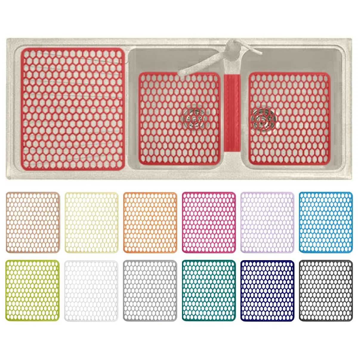 SaRani Set Tappeti Lavello 4 Pezzi Salva Lavandino Parabordo Scolapiatti Colorati Gomma (Beige)
