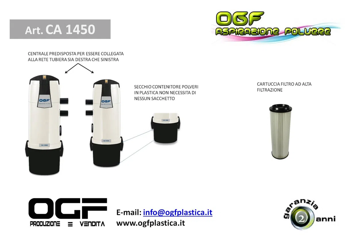 CENTRALIZZATO MONOFASE BIANCO - ASPIRAPOLVERE CENTRALIZZATO CA 1450 CON SOFT START E VALVOLA ROMPIVUOTO