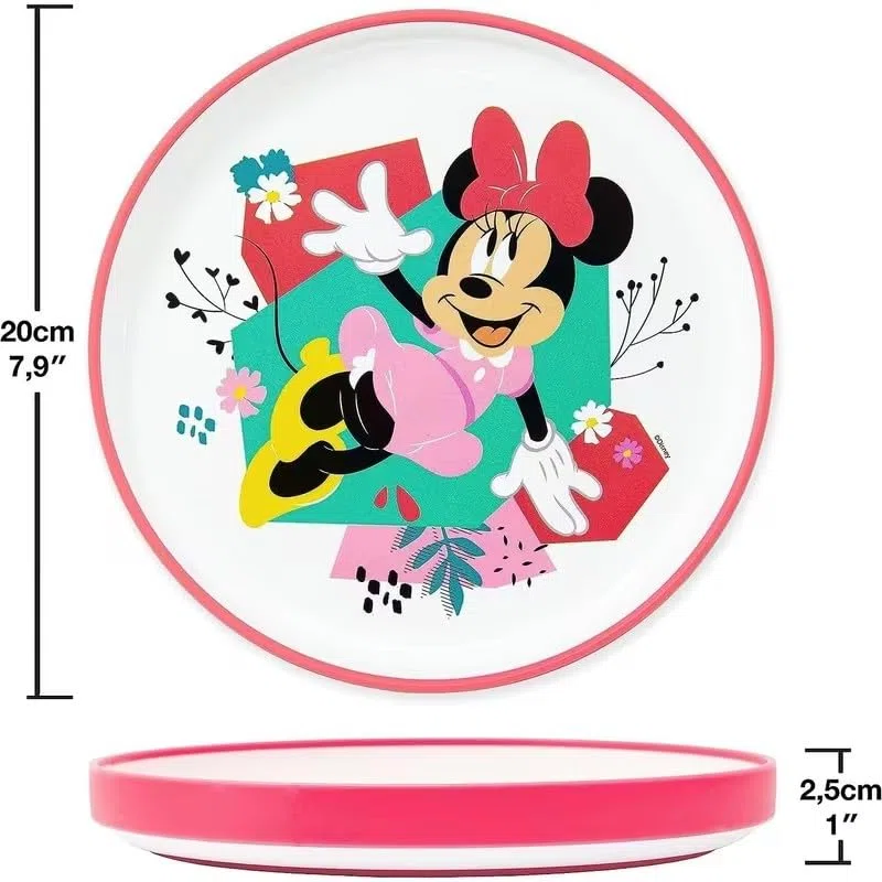 Set di stoviglie riutilizzabile per bambini bicolore – Set composto da 3 pezzi: Piatto, ciotola e bicchiere per bambini e bebé con base antiscivolo – Senza BPA - MINNIE MOUSE TOPOLINA