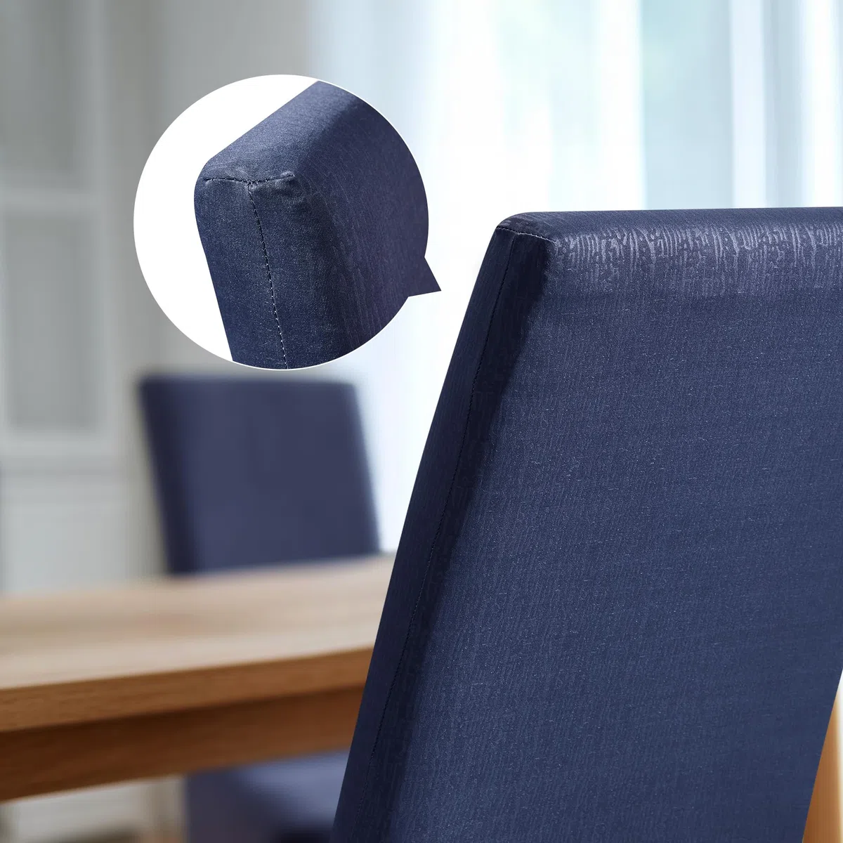 Deconovo Coprisedie con Schienale 6 Pezzi, Coprisedie Elasticizzati Universali Lavabili per Cucina e Sala da Pranzo, Motivo Corteccia Naturale, Blu Navy