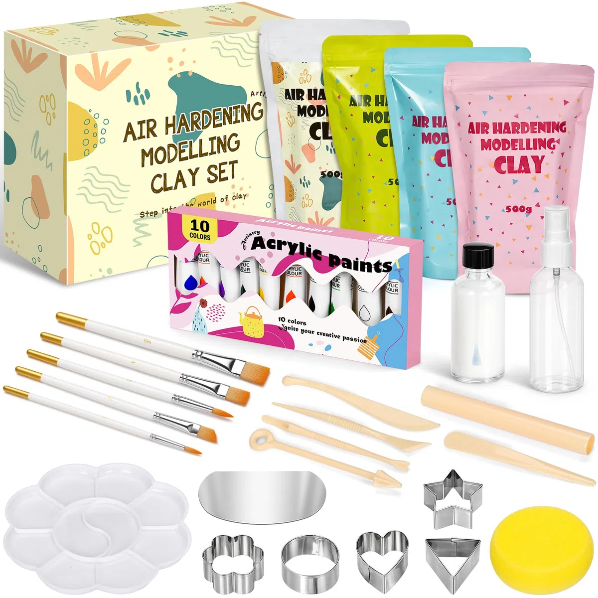 Kit di Argilla Senza Cottura per Principianti, 36pcs Kit Ceramica Fai da Te, Include 2kg Argilla ad Asciugatura aerica, Strumenti di modellazione, Perfetto per progetti creativi e Fai da Te