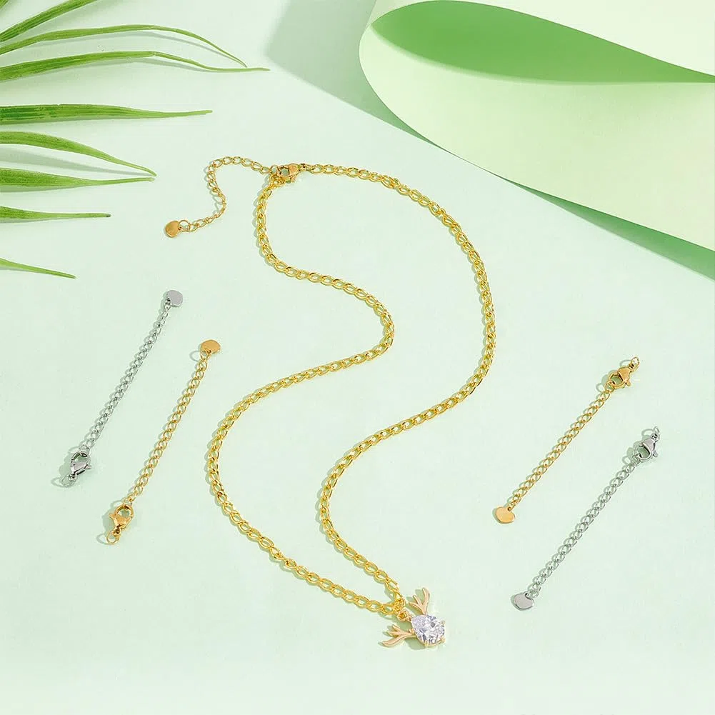 UNICRAFTALE 20 pz 2 Colori 50 mm 304 Set di Catene di Estensione in Acciaio Inossidabile Catene di estremità Code di Estensione con Fermagli e Estensore per Catena con Ciondolo A Cuore Piccolo