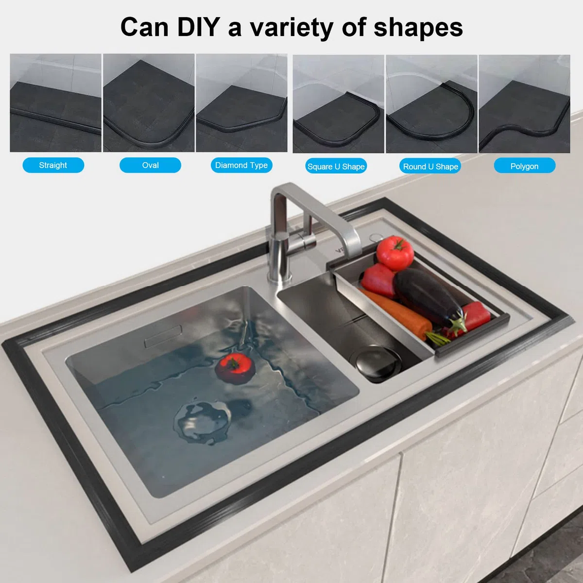 Bathtub Shower Splash Guard - Barra protettiva per doccia, autoadesiva, per pavimento e doccia, pieghevole, in silicone, colore: nero, 1,5 m
