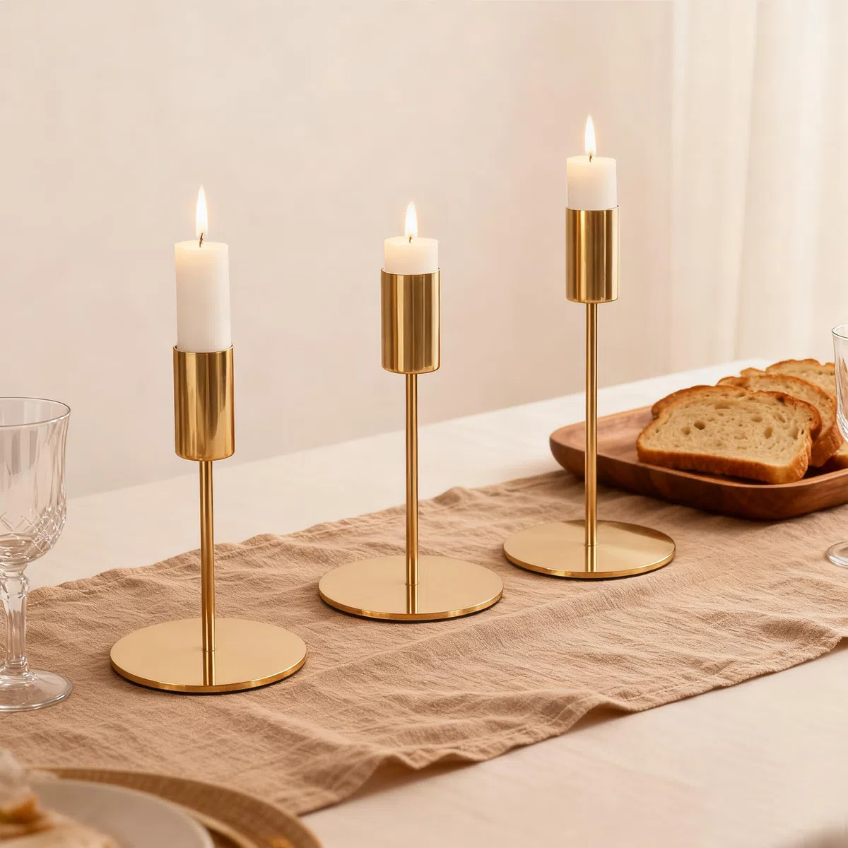 3 Pezzi Portacandele in Metallo,Portacandele da Tavolo 9/14/19CM,Adatto per Pasti di Compleanno, Anniversario, Matrimonio, Decorazione per la Casa