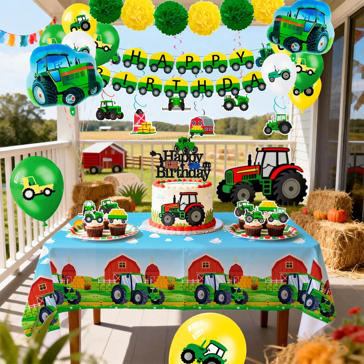 Set di Decorazioni per Compleanno a Tema Trattore,55 Pezzi Decorazioni per Compleanno a Tema Trattore Tovaglia Palloncini
