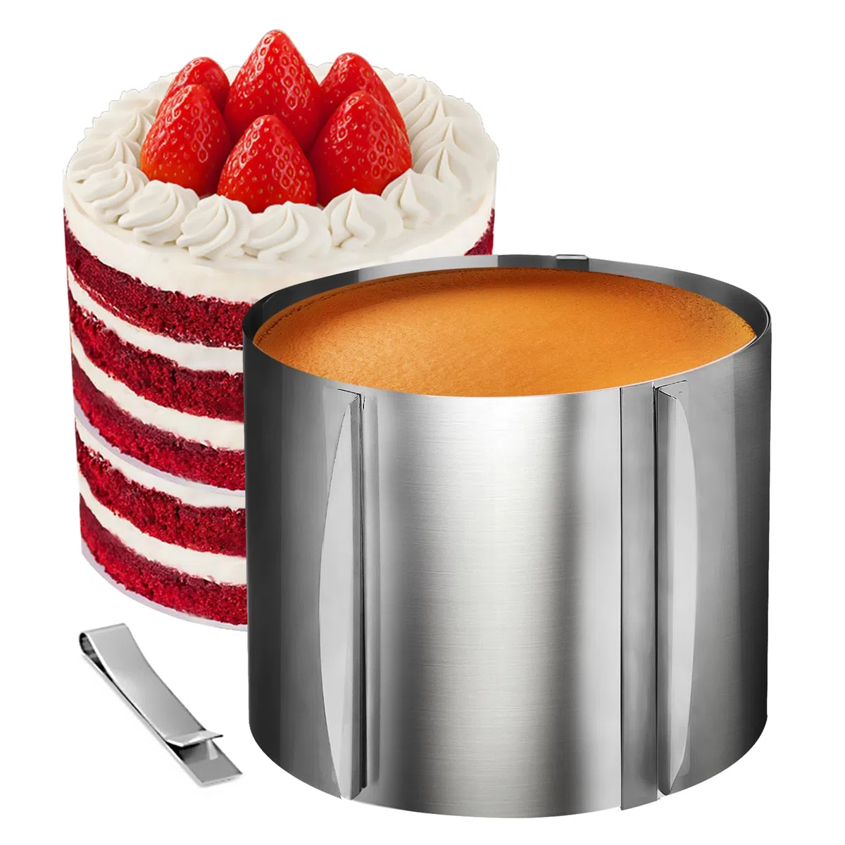 KITDAHOM Anello Regolabile per Torte - Stampo da Forno Rotondo 15 cm di Altezza Ø 16-30 cm - Acciaio Inox - Resistente al Calore, Stabile, con Scala - Per Cottura, Decorazione e Modellatura di Torte