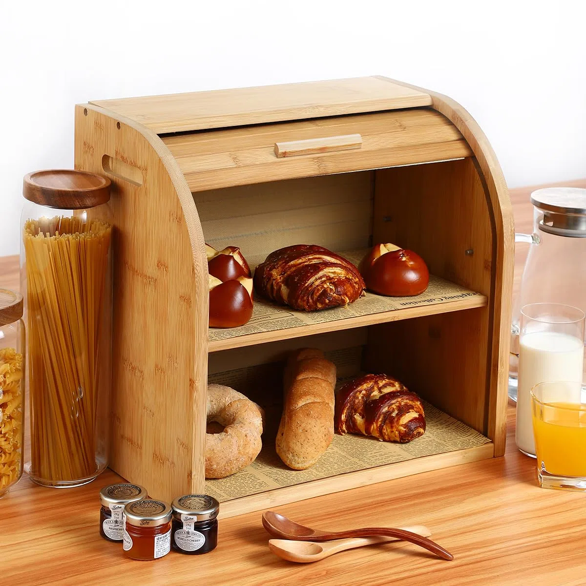 G.a HOMEFAVOR - Mobiletto per il pane, in bambù, a 2 ripiani, con ripiano rimovibile, montaggio fai-da-te