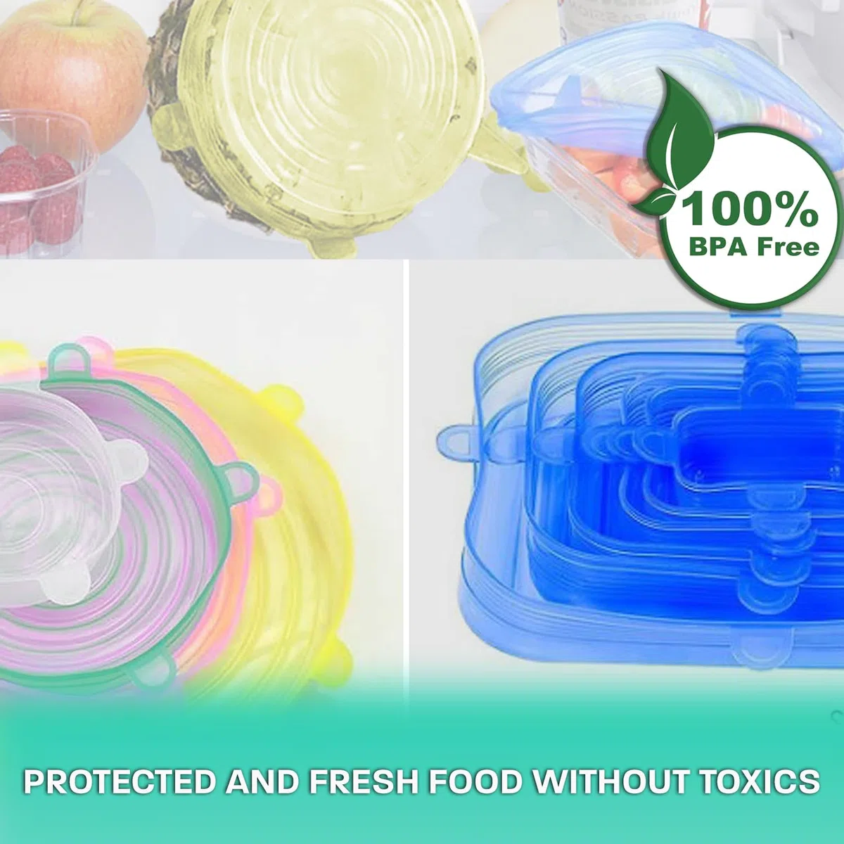 Coperchi in silicone estensibile 24 pezzi adattabile ecologico elastico riutilizzabile Senza BPA Lavabile in lavastoviglie coperchio silicone coperchi silicone estensibile per alimenti