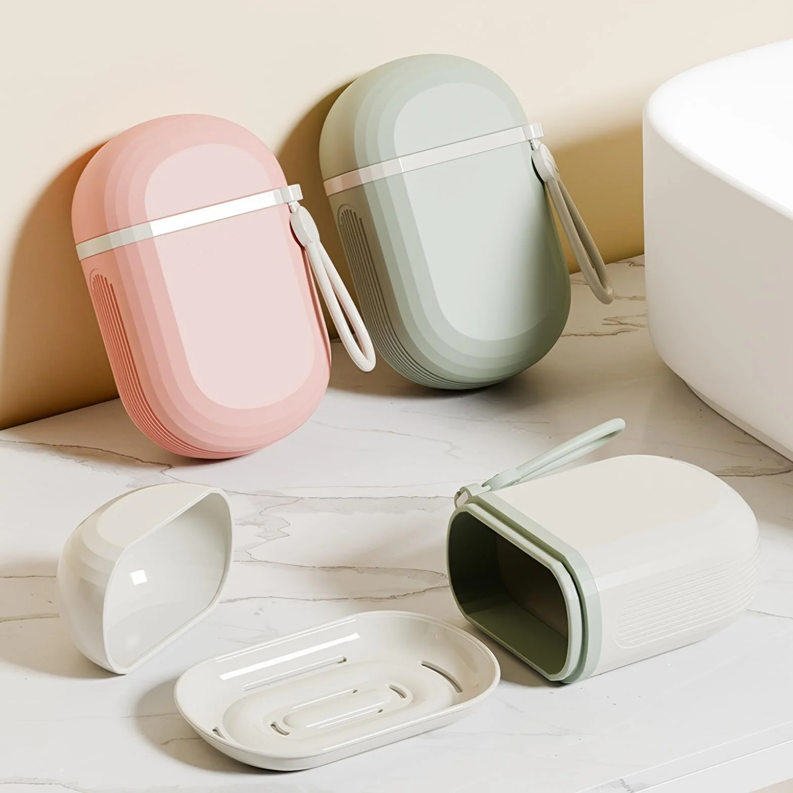 2 Pezzi Porta Sapone da Viaggio, Porta Shampoo Solido Impermeabile, Porta Saponetta Chiuso con Coperchio, Porta Cosmetici Solidi per Bagno, Palestra, Campeggio, Scuola (Bianco + Rosa)