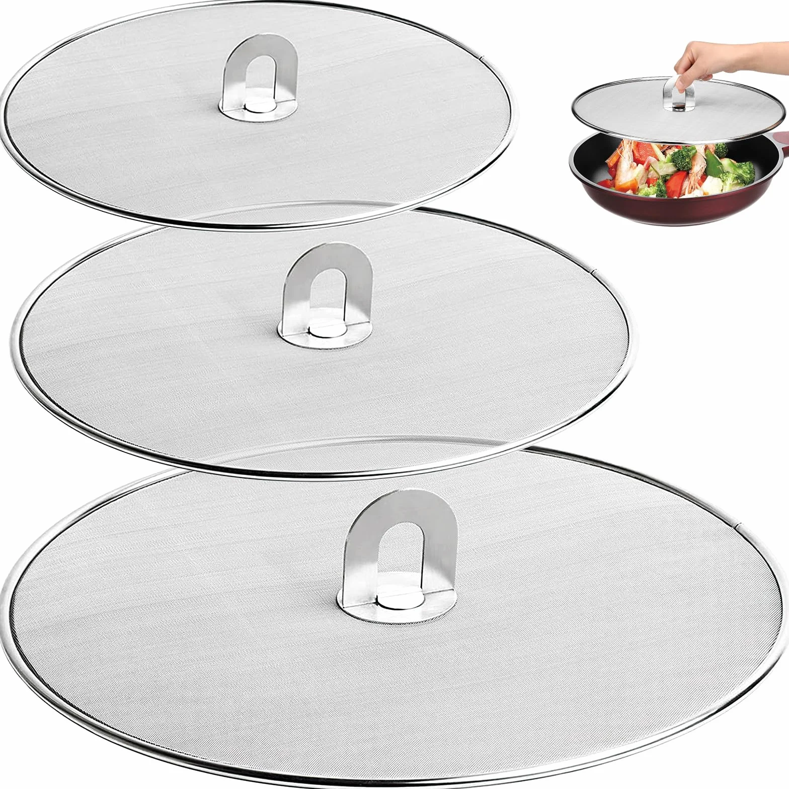 3 Pezzi Paraschizzi Padella Paraspruzzi Cucina in Acciaio Inox Antischizzo Cucina per Molte Padelle 33cm 29 cm 25cm