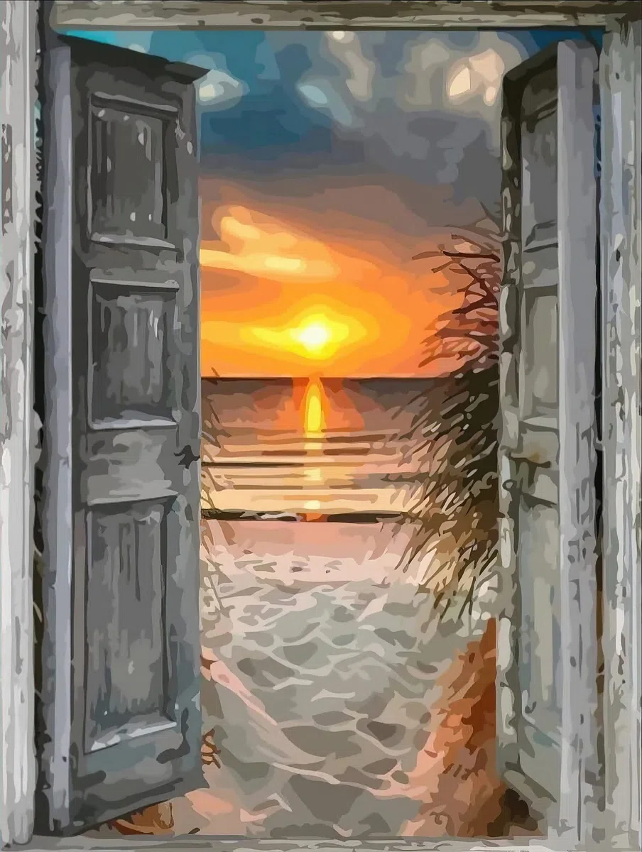 Hjjdiyes Dipingere con i numeri, adulti, tramonto al mare, fai da te, dipinto a mano, kit per pittura a olio, con tela senza pieghe, pennelli e vernice acrilica, paesaggio come regalo, 40 x 50 cm