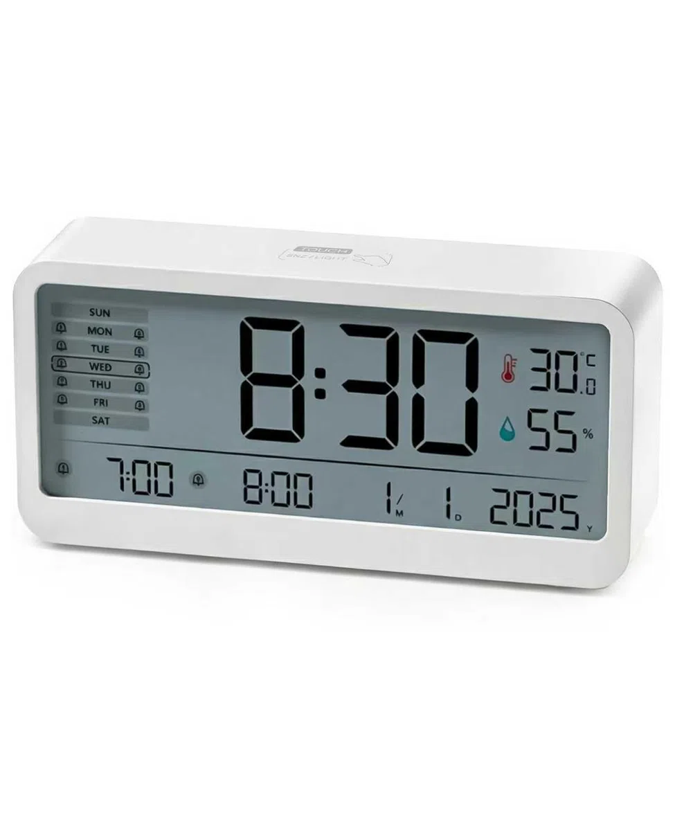 Sveglia Digitale LCD con Sensore di Temperatura e Umidità, Doppio Allarme con Funzione Snooze, Grande Schermo LCD con Retroilluminazione Regolabile, Orologio da Comodino con Visualizzazione della Data