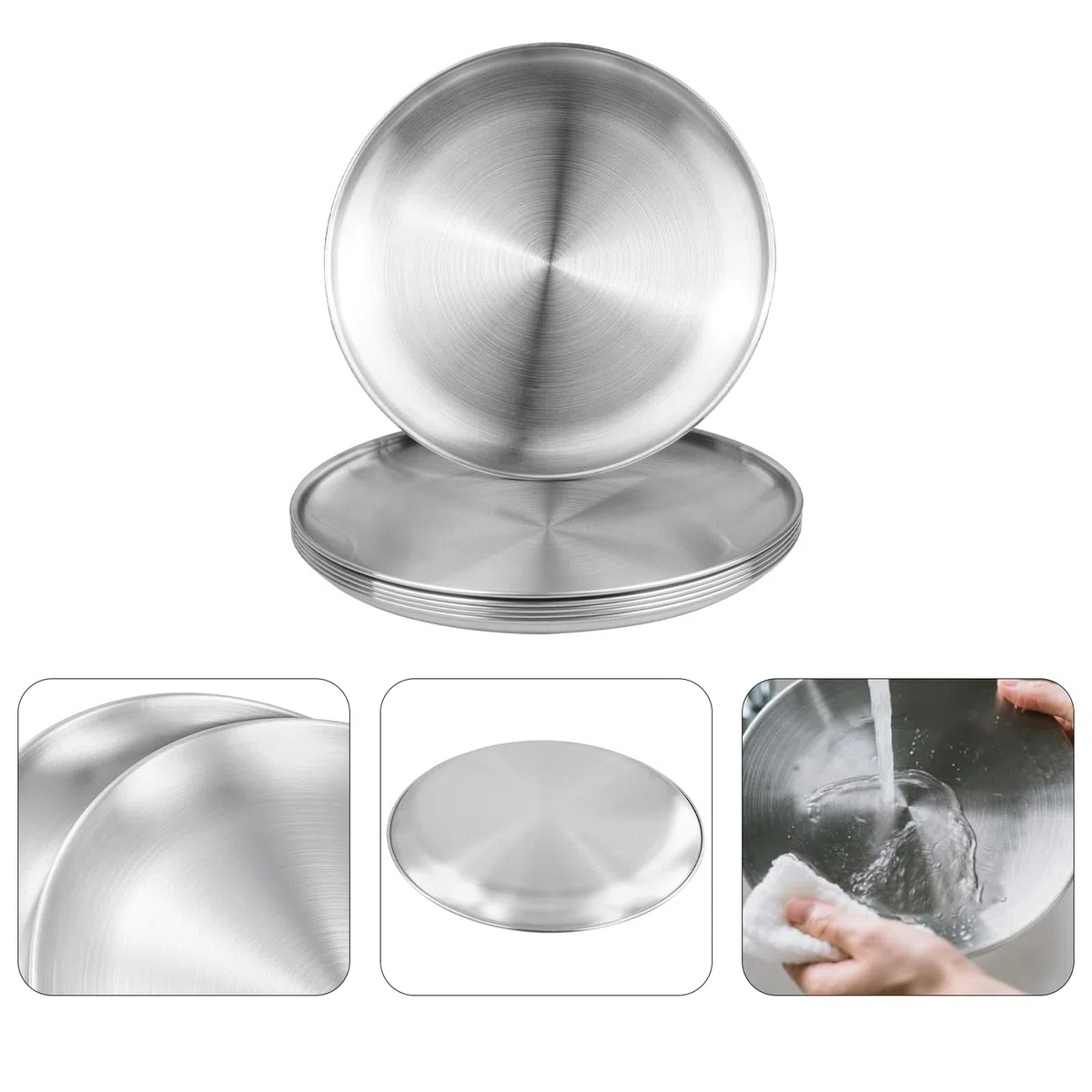 6 piatti in acciaio inox, piatti rotondi in acciaio inox, diametro 20 cm, per barbecue, vassoio, piatto da portata rotondo per campeggio, picnic, escursioni, cucina, feste