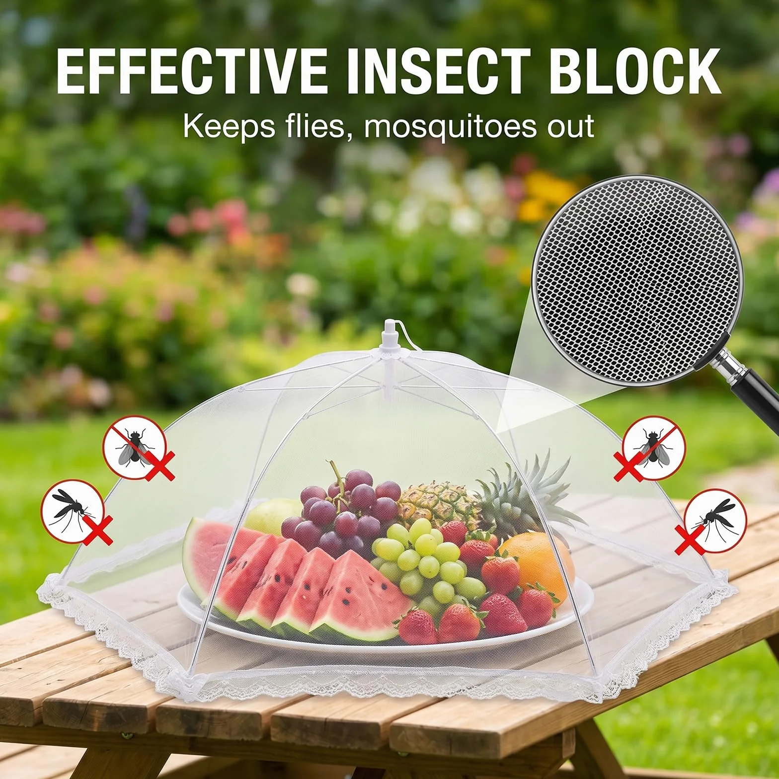 Coprivivande a Rete Pieghevole, 4 Pezzi Anti Insetti Coperture per Alimenti, Coprivivande a Rete Pop Up, Copertura Tende Ombrello Per Il Cibo per Cibo Frutta Picnic, Bianco, 60 cm